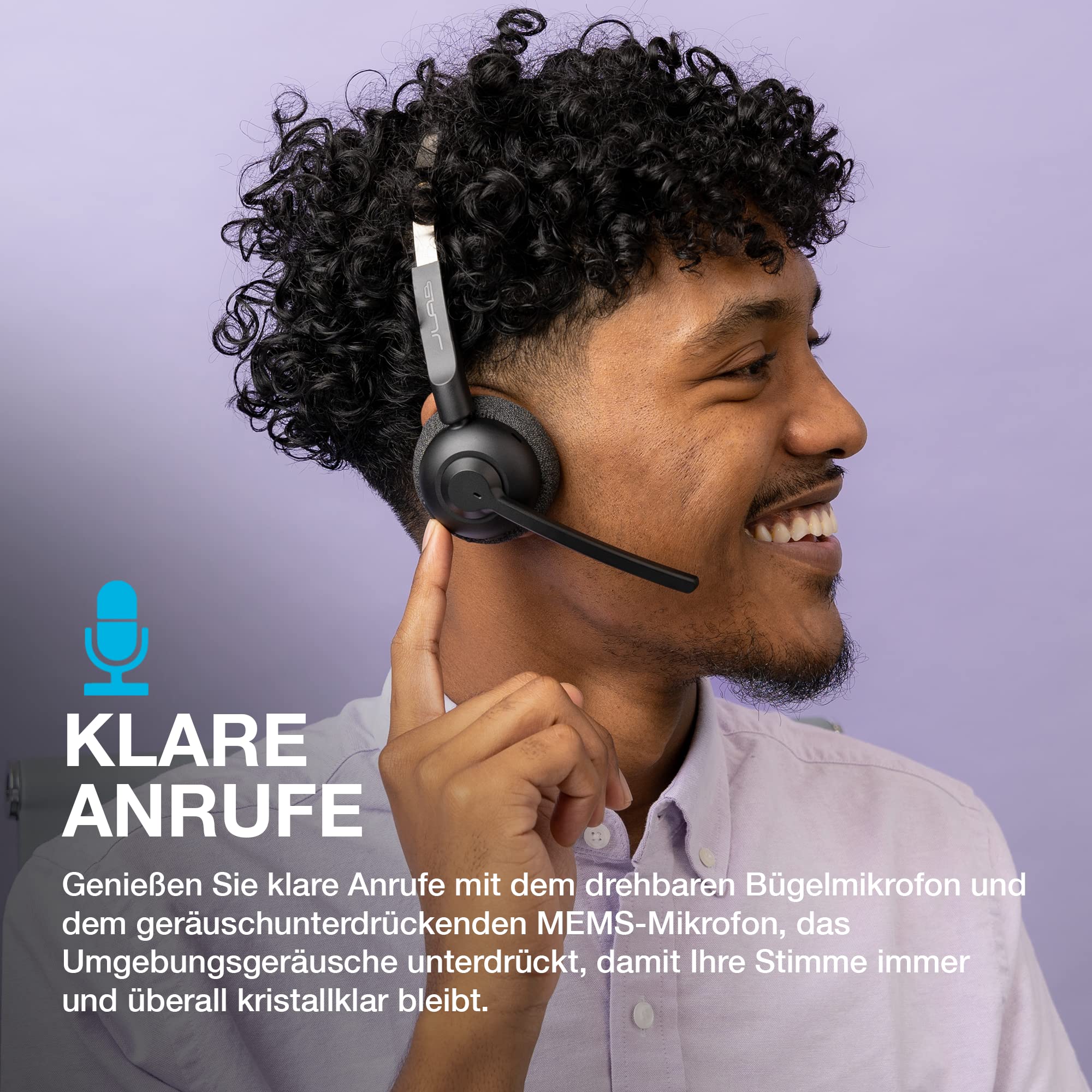 JLab Go Work Pop Wireless Headset mit Mikrofon - Bluetooth On Ear, Schwarz