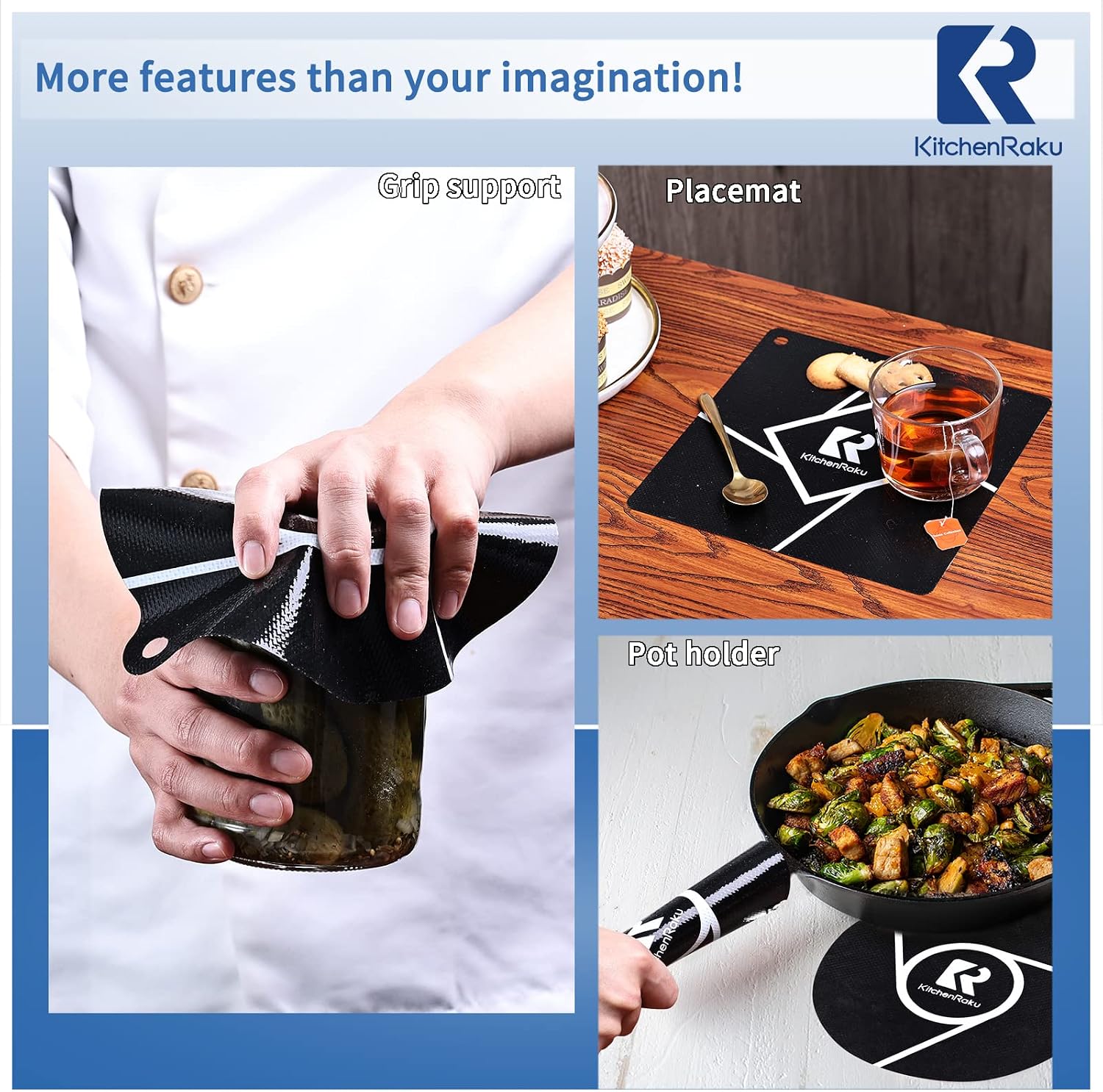 KitchenRaku mat used as grip support, placemat, and pot holder