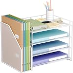 Organisateur de papier de bureau avec détenteur de fichier, 4 Tier Desk Tidy Organisateur avec 1 Entreposage de bacs à papier pour les magazines, la maison, l'école, les fournitures de bureau - bleu