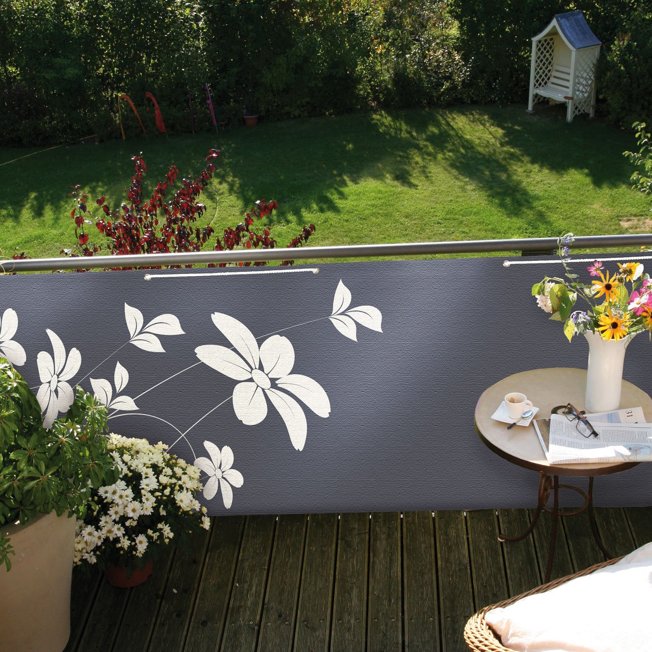 Videx Balkonbespannung Blüten, anthrazit, 90 x 300cm