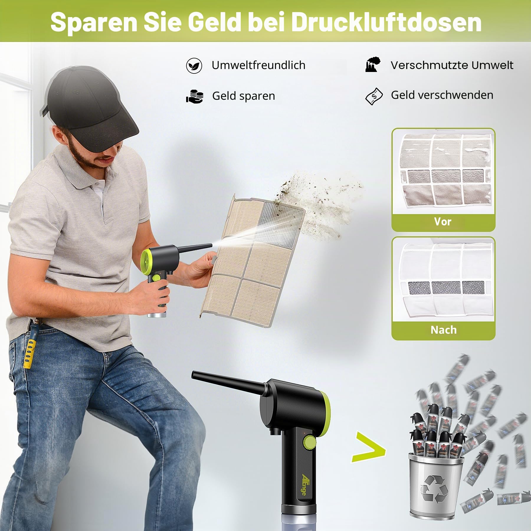 Elektrische Staubgebläse, Air Duster, 41000 RPM PC Reinigungsset, Handheld Schnurloser Luftstaub, Tragbare Druckluftkanne mit USB-Kabel und Reinigungsbürste, für Computer, Tastatur, Auto, Haustierhau