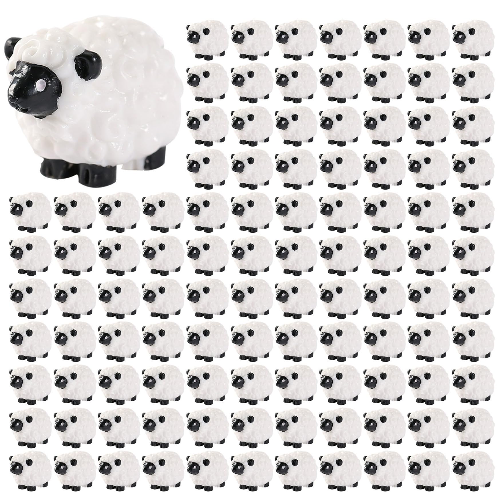 Otbushit 100Pcs Mini Resin White Sheep Figurines, Rustproof Tiny Animals Bulk for Garden Yard Home Decor
