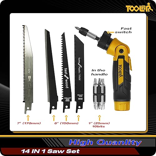 Miniatura 2 de TOOLAN Sierra de mano de múltiples cuchillas 16 en 1 con destornillador para cortar madera, metal, plástico, hoja de piedra, sierra de pared seca,