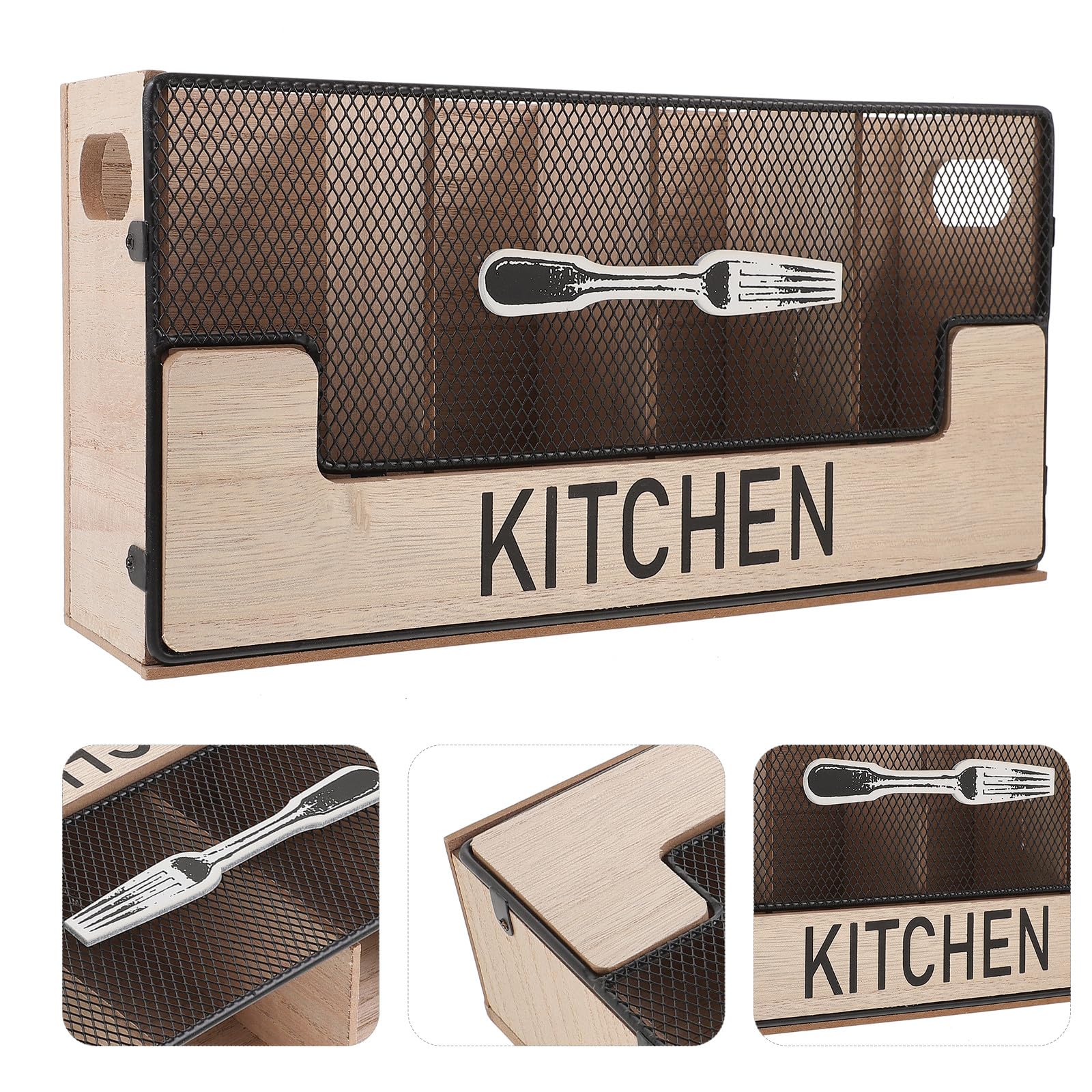 Caja de Cubiertos de Cocina para Utensilios Organizador Reutilizable y Resistente Compartimentos Múltiples de Madera en Encimeras Grandes