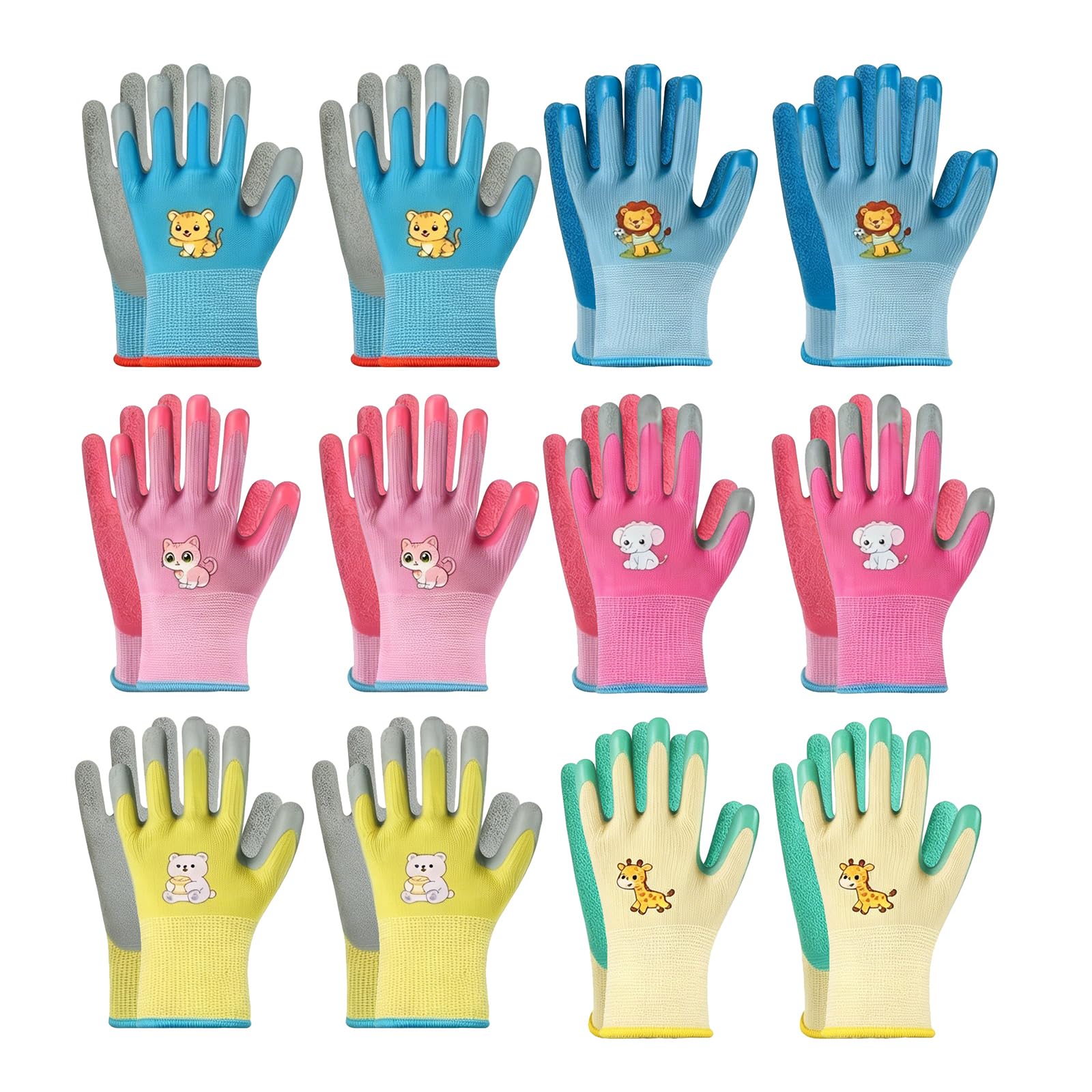 VIRILL 12 Pairs Kids Gardening Gloves for Age 5-9, Toddler Rubber Coated Garden Gloves, Kids Work Gloves for Youth Boys and Girls - Pink/Blue/Yellow (M(age 5-9))