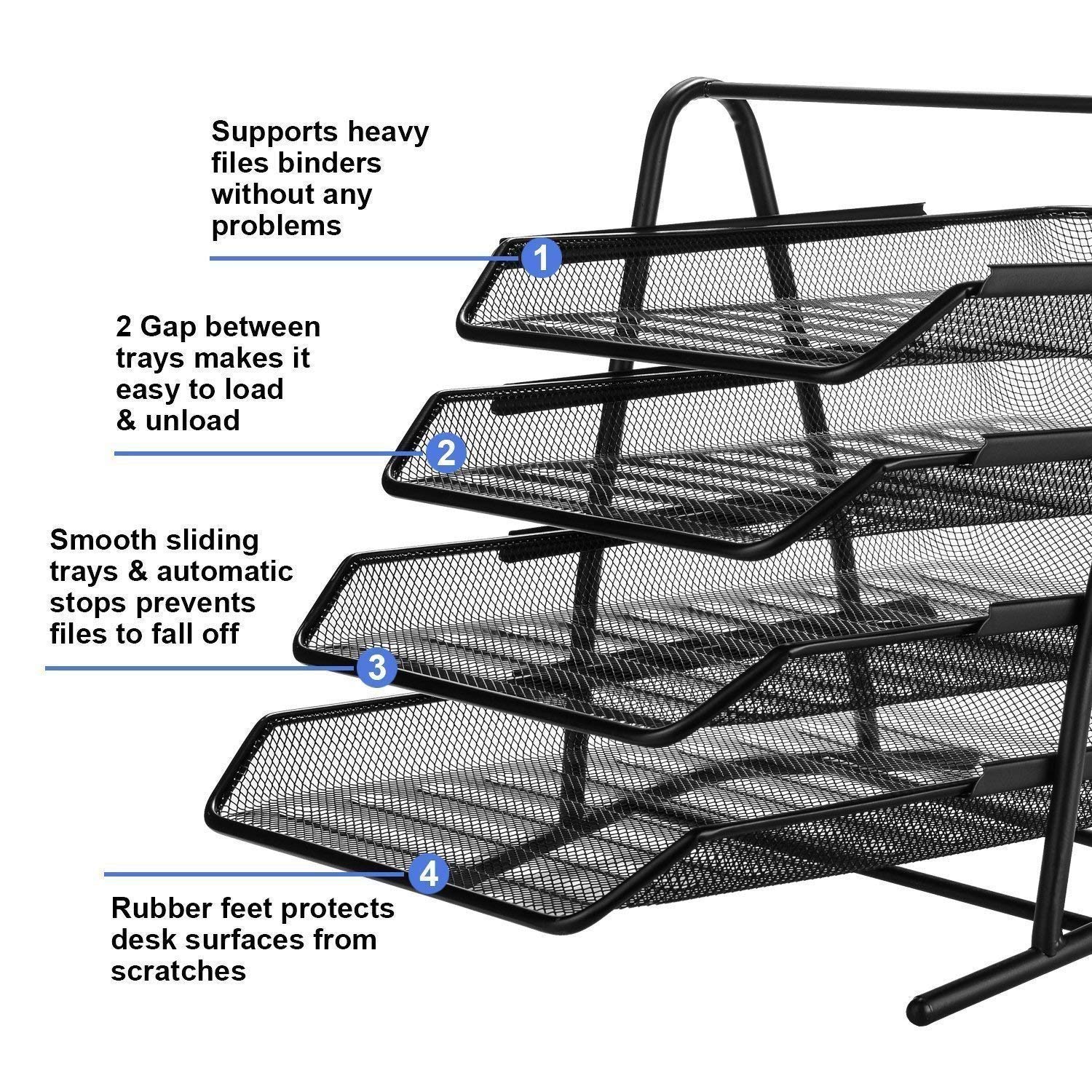 JUZR 4-Tier Metal Mesh Document Tray File Rack, 30 X 28.5 X 31.3 cm, Black 3