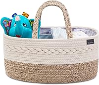 YeaYeeDirect Baby Diaper Caddy Organizer - Portable 100% Cotton Woven Rope Basket with Removable Dividers, Nursery Car Tote & Newborn Gift