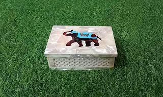 Elephant Art Inlay Jewelry Box I Marble Watch Box I Handmade Bracelet Box I Pietra Dura Art 8 x 6 Inches Multi-use Box I Marble Gift-able Box I Vanity Decor Accessories Box