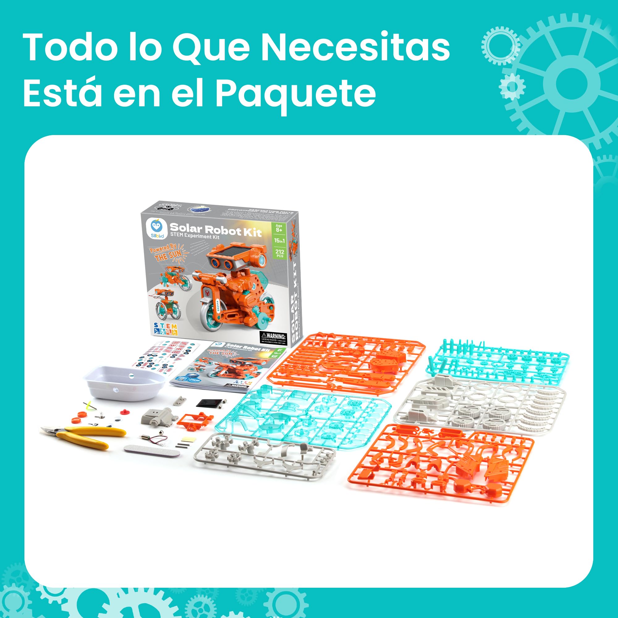 Sillbird Solar Robot Juguete, 15 en 1 Robot Solar, Juguete y Kit de Robótica para Niños 8 a 12 Años, Juegos Ciencia Experimentos Construcciones, Regalo Creativo para Niños 8 9 10 11 Años, 212 Piezas