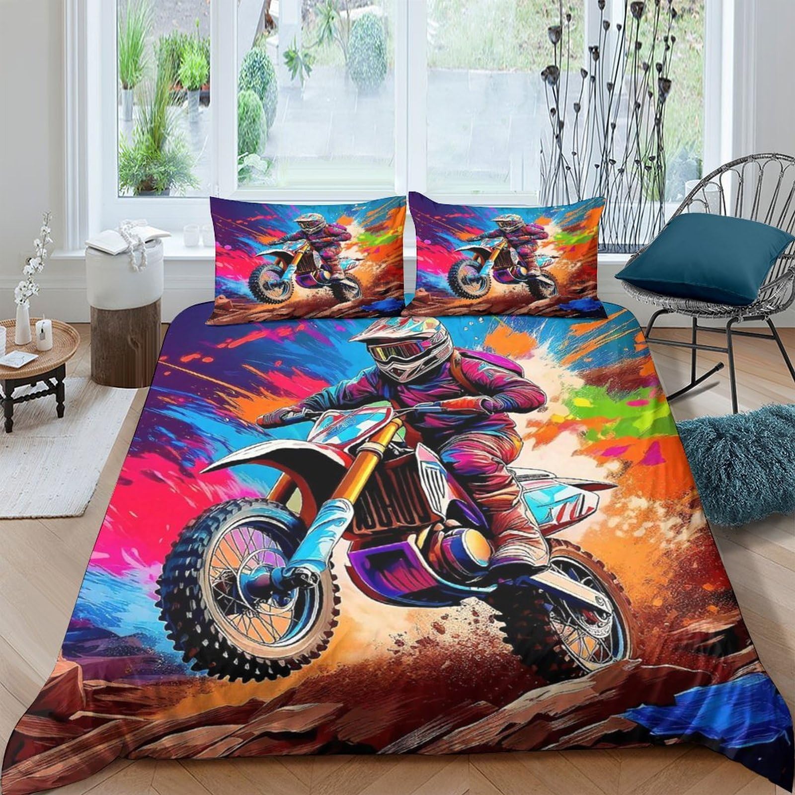 Parure de lit 3D off-road motorcycle housse de couette microfibre double