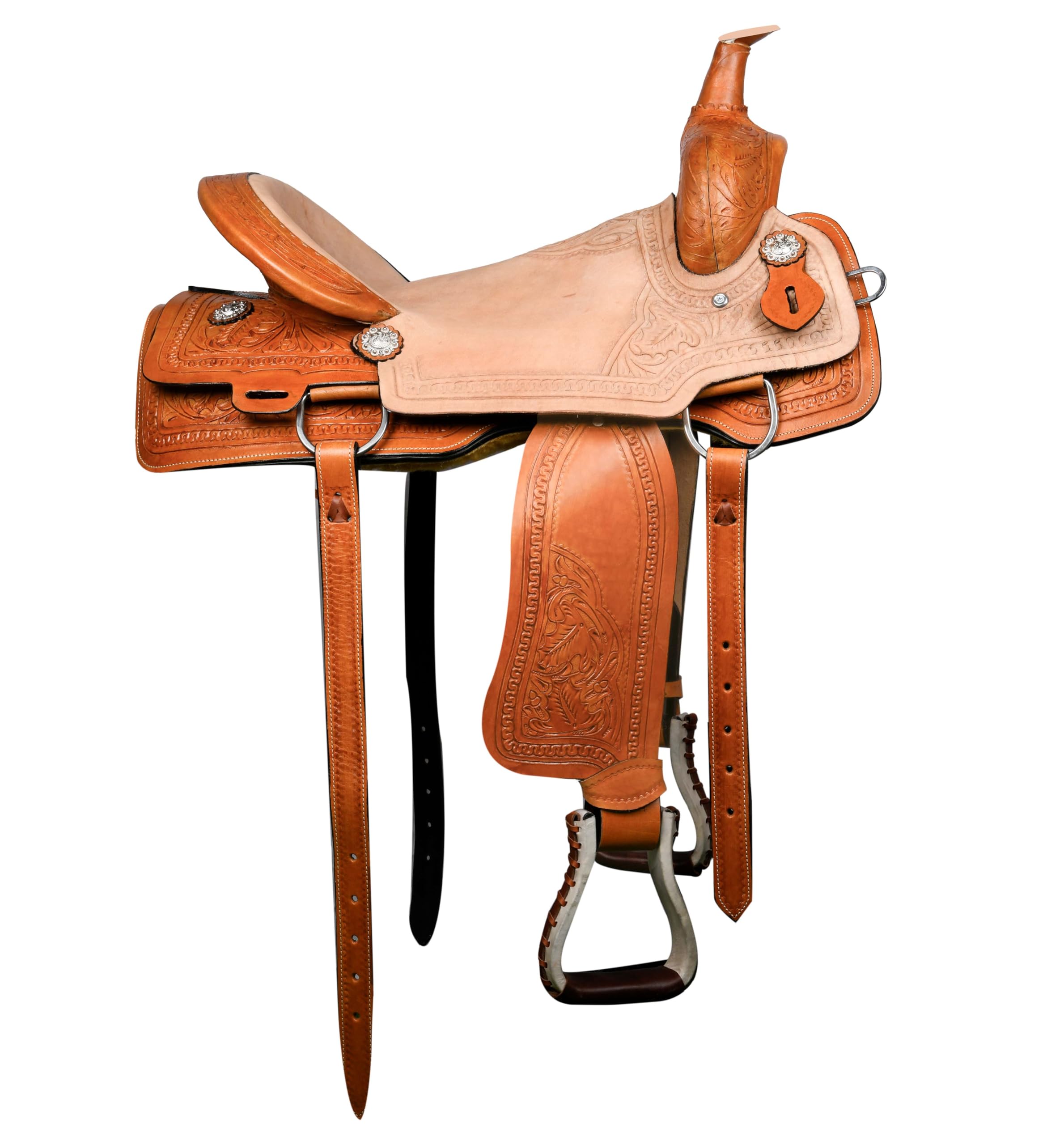 Hulara Westernsattel aus Leder, geschnitzt, bequemer Sitz, Größe 38,1 cm, Westernsattel für Pferde, Fass-Rennsattel