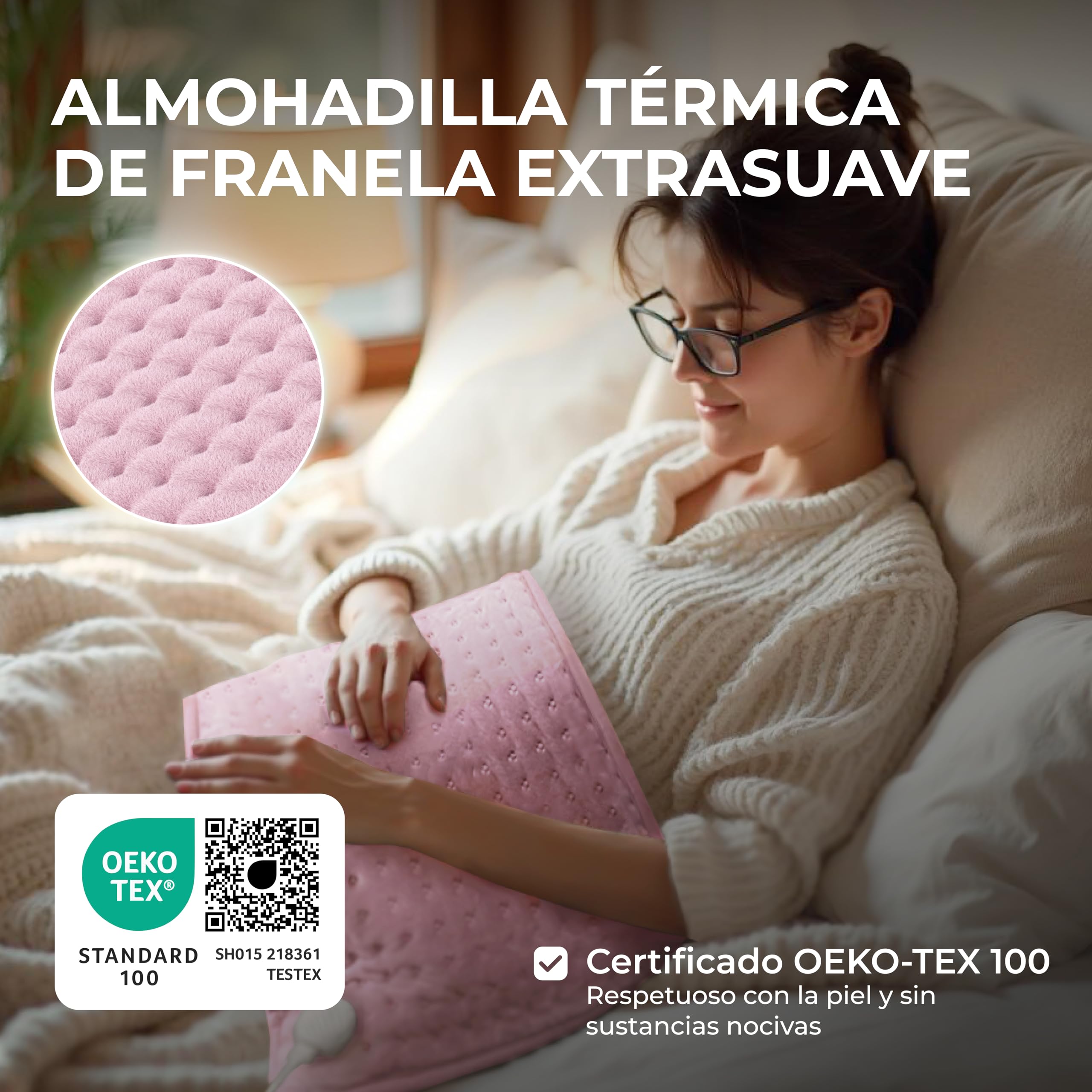 BR Bringer almohadilla eléctrica de infrarrojos con desconexión automática - 6 ajustes de calor (25-60°C), protección contra sobrecalentamiento, lavable, pantalla LED, franela suave (rosa, 60 x 30 cm)