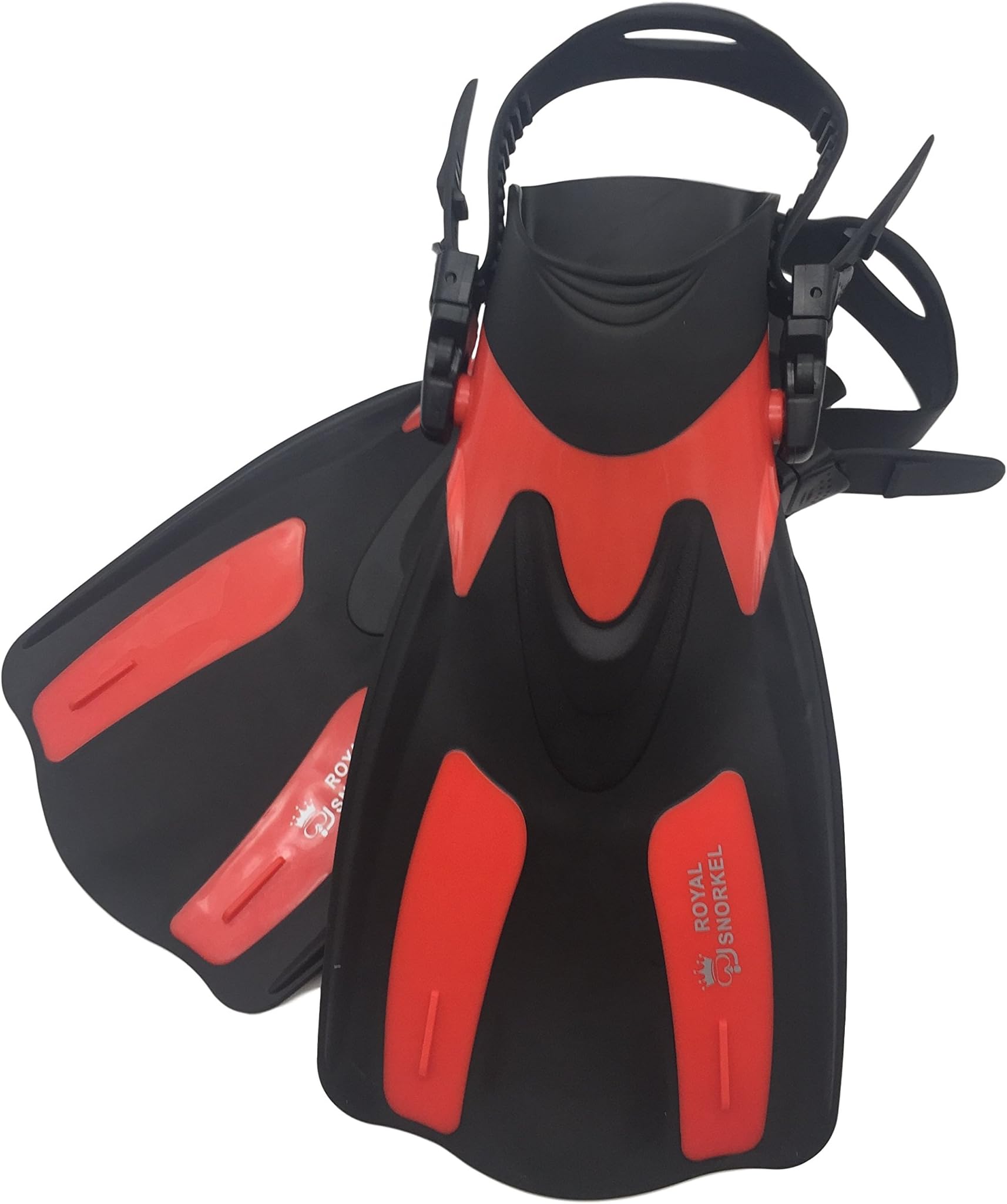 Adult Travel Short Fins for Snorkeling Scuba and Free Diving by Adjustable Lightweight and Flexible - Open Heel Design - for Men and Women (Red, L/XL)