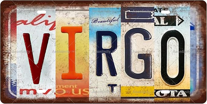 VIRGO - Zodiac Sign Vintage Metal Tin Sign, License Plate, Home Decor, Room Decor, Wall Decor, Bathroom Decor, Bar Decor, Cafe Decor, Garage Decor, 12 x 6 Inch