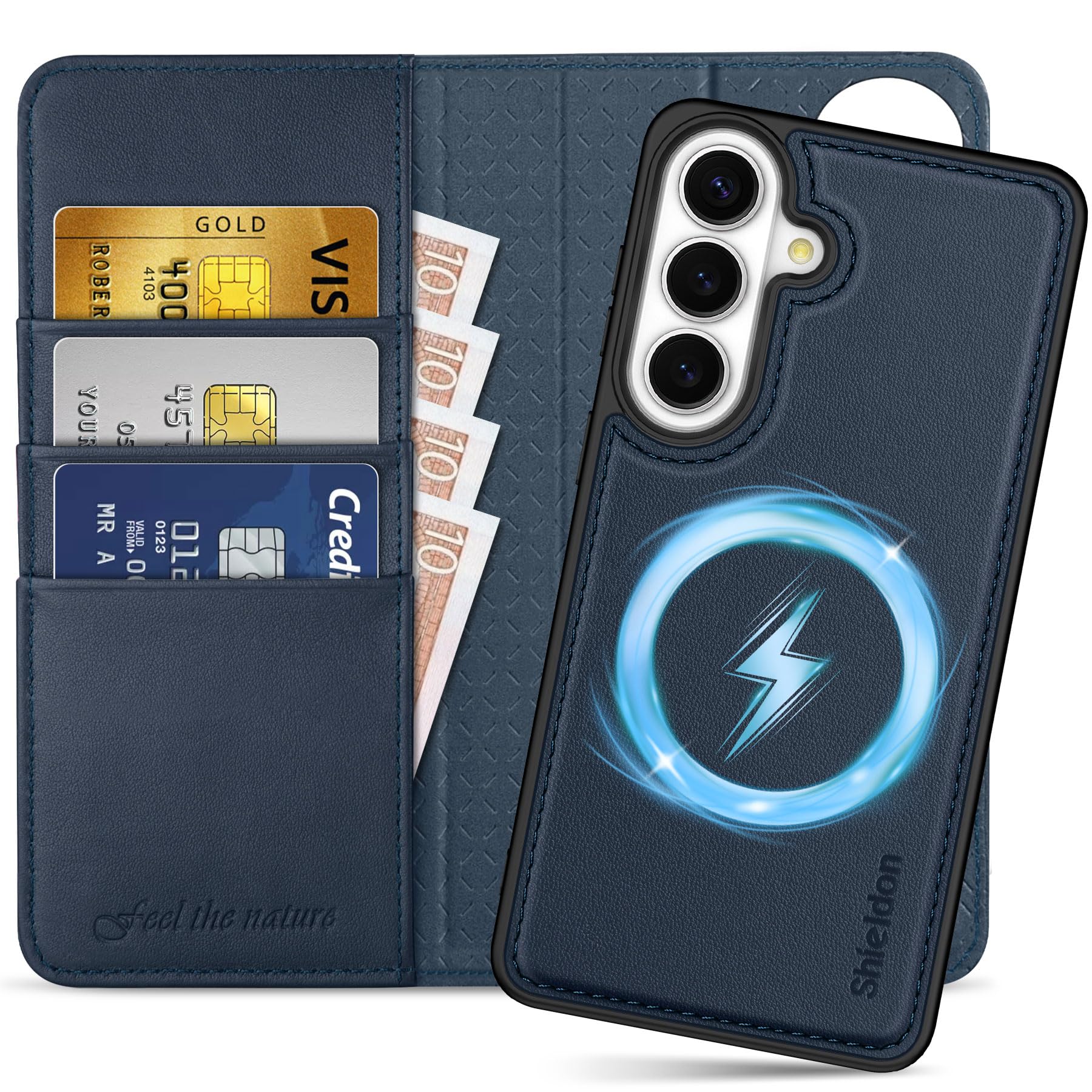 SHIELDON Abnehmbare Lederhülle für Galaxy S26 6,3" 5G 2026, Marineblau