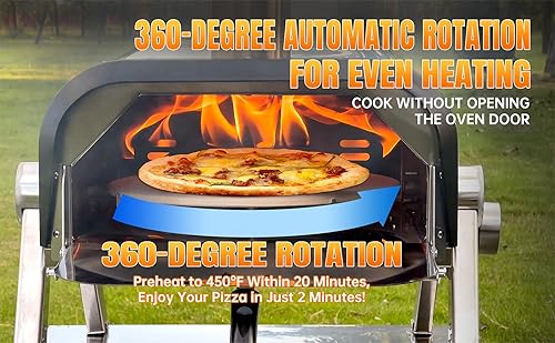 Miniatura 3 de Horno de pizza de acero inoxidable para exteriores, estufa de pizza a leña con piedra giratoria automática de 12 pulgadas, parrilla portátil para