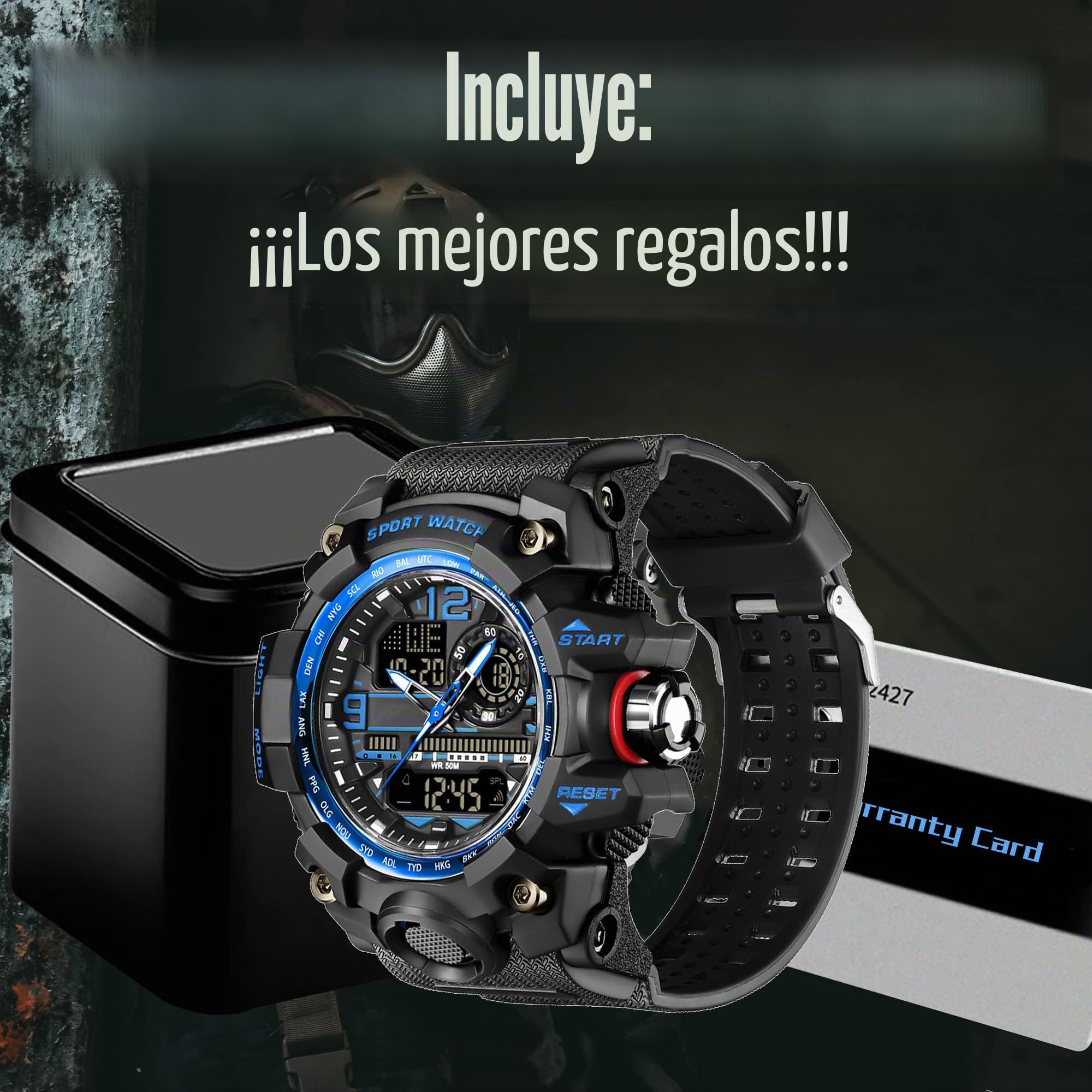 Reloj de pulsera militar grande para hombre, digital y analógico, 5 cajeros automáticos, impermeable, táctico para exteriores con despertador, fecha 12/24 horas, cronómetro LED, correa de silicona