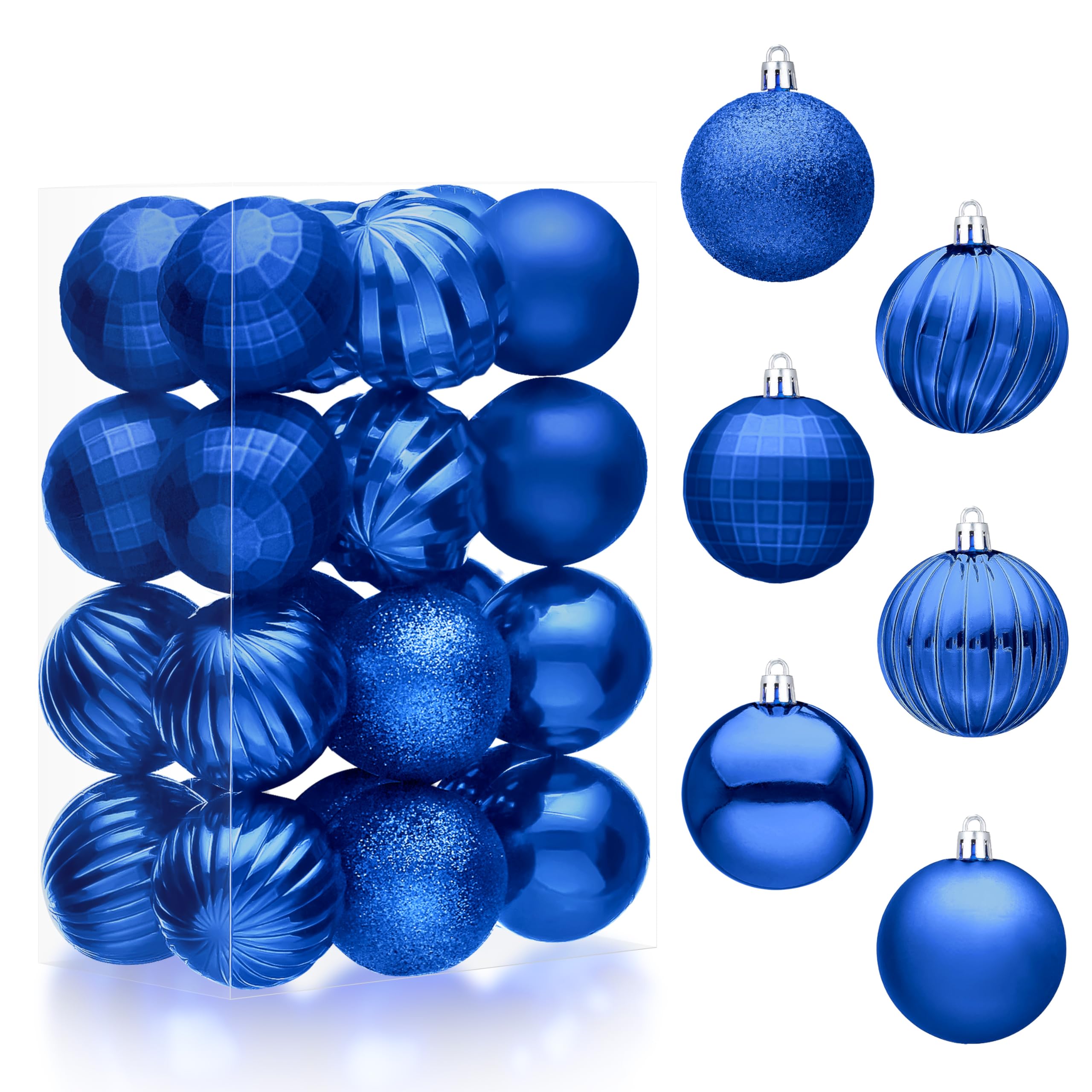Joiedomi Blue 24 Pcs Christmas Balls Ornaments Set, 2.36" Shatterproof Christmas Tree Ornaments, Hanging Ornaments Decorations For Xmas Tree Wreath Garland Holiday Wedding Indoor Party Decor