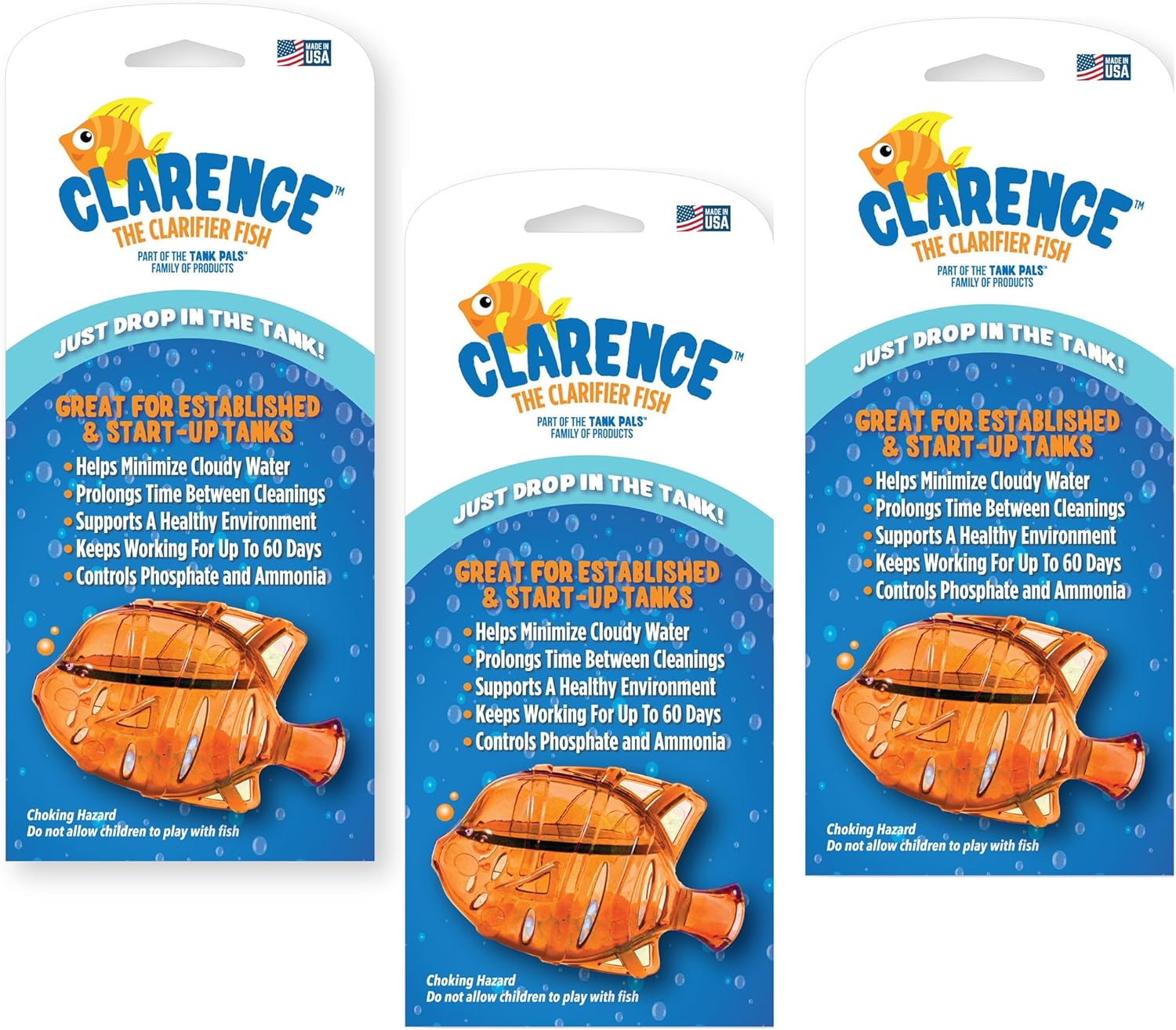 Clarence the Clarifier Fish - 6 pk, Purple - Aquarium Treatment, Clear Cloudy Fresh-Saltwater, Fish-Plant Safe, 10gal Tank Maintenance Each