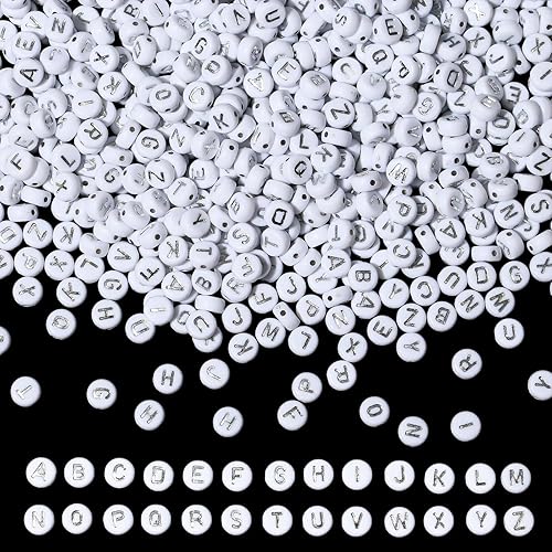 Vista 14 de DUQGUHO 3500 cuentas de letras acrílicas del alfabeto de la A a la Z, cuentas redondas blancas de 26 letras para hacer joyas, pulseras, accesorios
