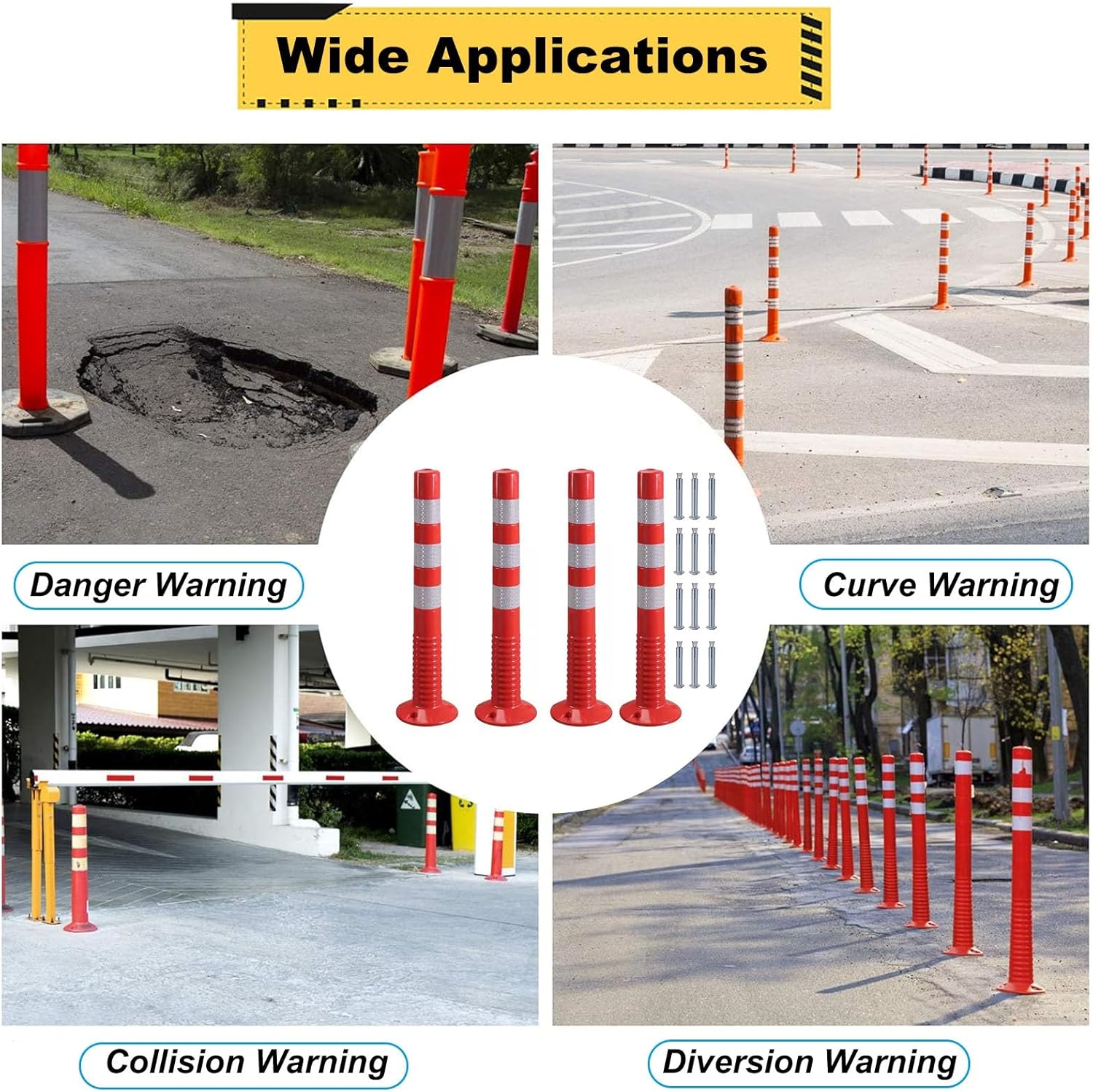 Safety Cones,Flexible Delineator Post Ground Mount,4 8 12 20 Pcs Driveway Barrier 30inch High with Reflective Band for Divert Traffic/Crowd Control,No-Parking Cones Permanent,Red+White