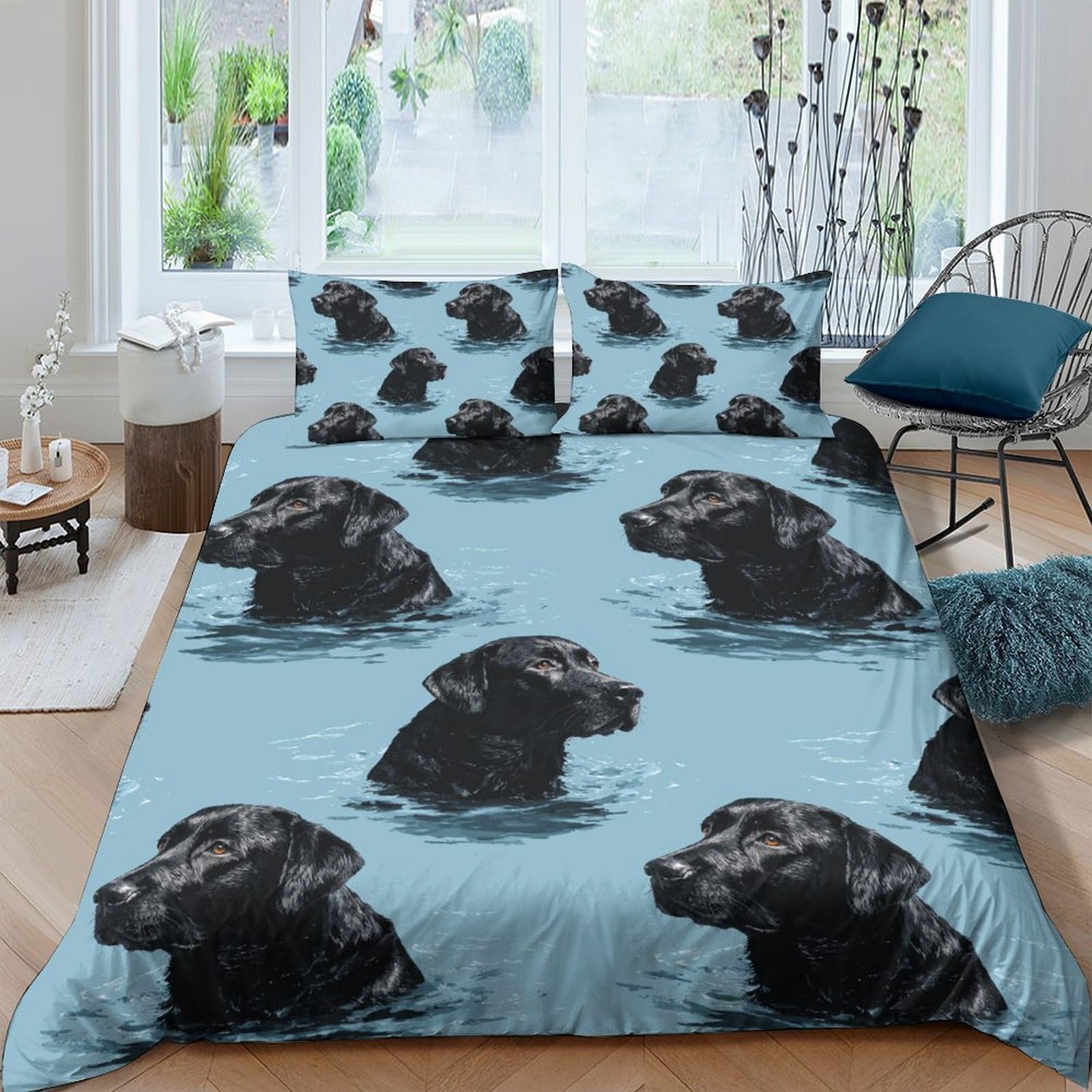 Ctjqhvkz Style-7 3D Printed Dog Water Pattern Fitted Sheet Microfiber Soft Bedroom Decor Black Labrador Mattress Cover Single（135X200cm）