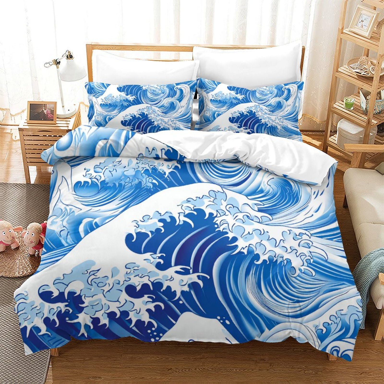 Housse de couette mer 260x220 anti-plis et facile à enfiler avec fermeture éclair