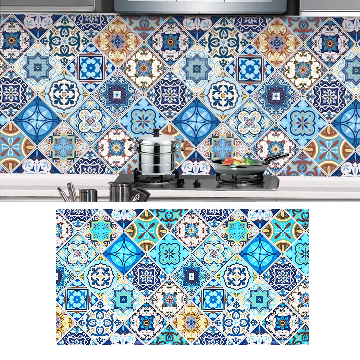 Oil Proof Waterproof Kitchen Sticker Heat-Resistant Removable Heat-Resistant Tile Sticker Self Adhesive Sticker Wall Sticker(78.7 * 17.7Inch) (B)