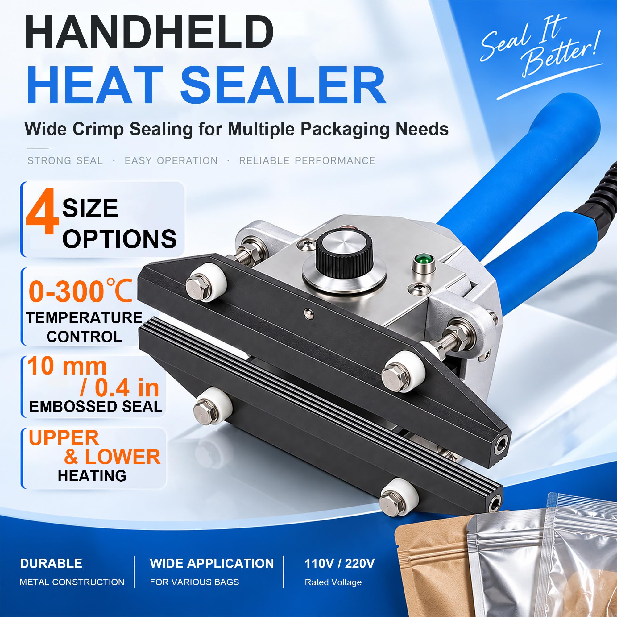 Thermoscelleuse Manuelle avec Mâchoires Gaufrées de Scellage 10 mm 30cm