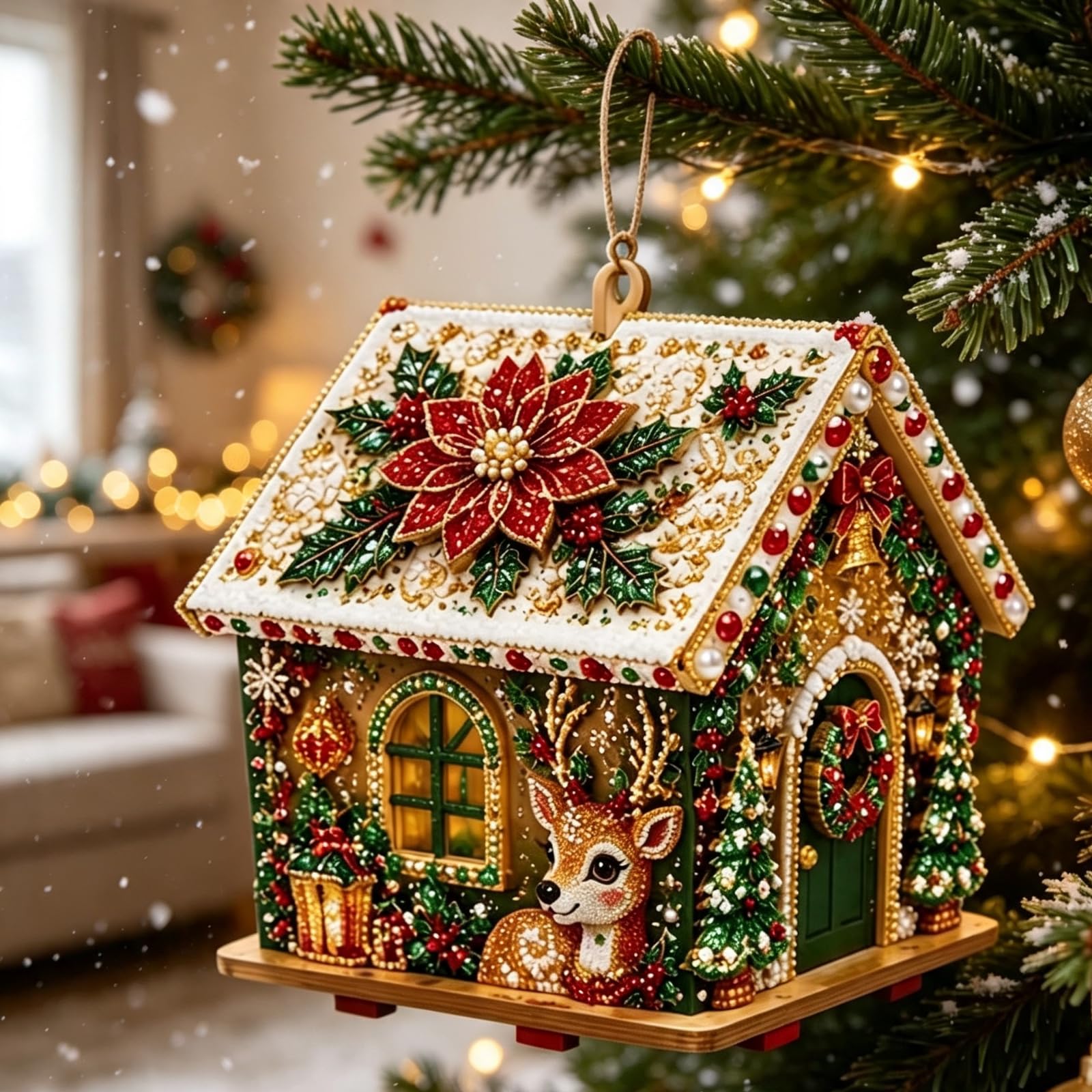 3D Wooden DIY Christmas House Pearl Diamond Painting Art Kit for Adults
