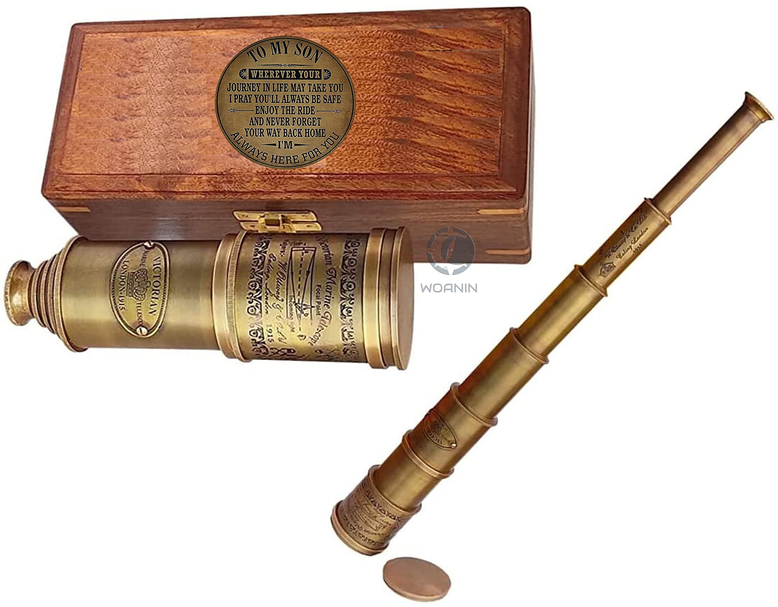 14 telescopio funzionale in ottone e visione trasparente pirata, regalo per figlio/a mio figlio/mamma a figlio regalo custodia in legno