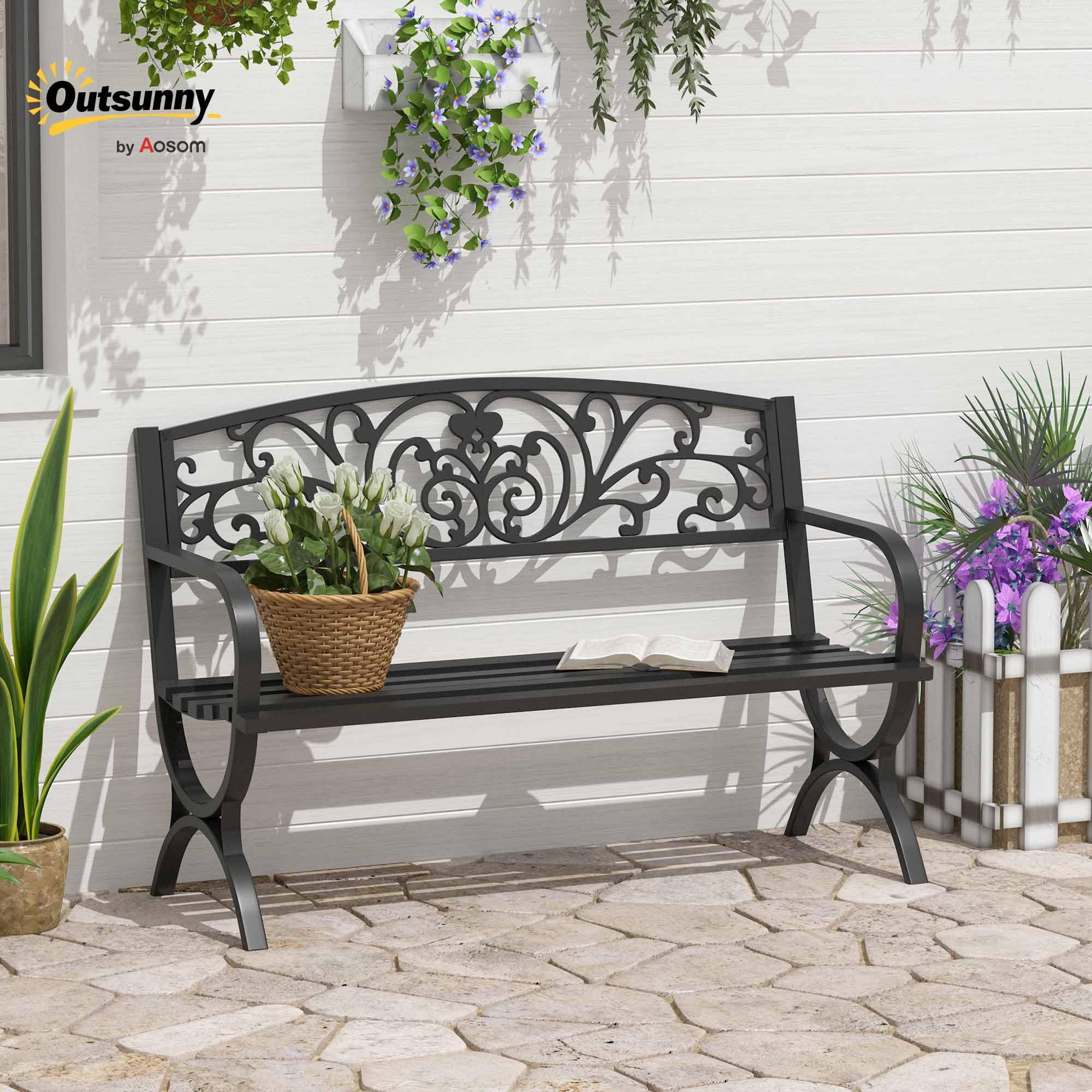 Panchina Posti Esterno Panchina Da Giardino In Metallo A Posti  Struttura Acciaio, Portata 300 Kg, Con Schienale E Braccioli Dimensioni