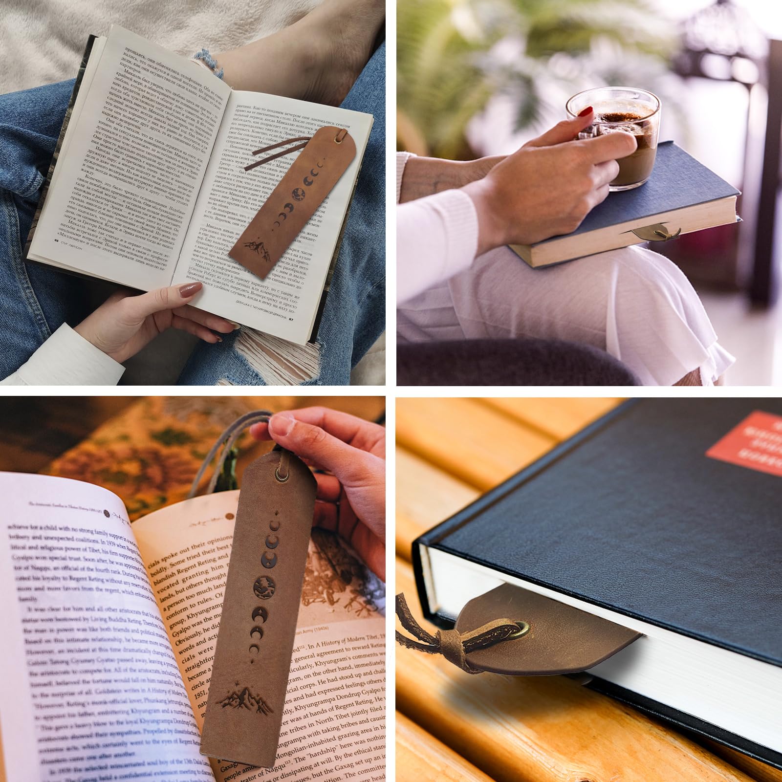 ruuumaSeaRoomlynn✳︎ECOLEATHERBUCKETHAT Amazon.com: MAYJOYDIY 4pcs Moon Phase Mountain Leather Bookmarks 2