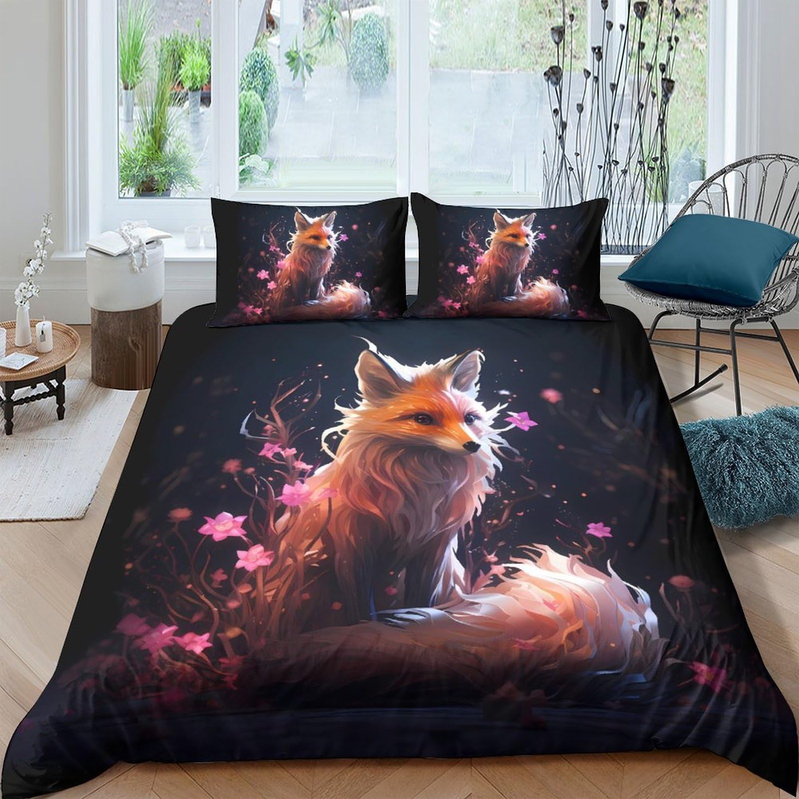 Ctjqhvkz Style-7 3D Printed Fox Forest Fitted Sheet Microfiber Soft Anti-Slip Bed Cover For Bedroom Guest Room Decor Easy Care Single（135X200cm）