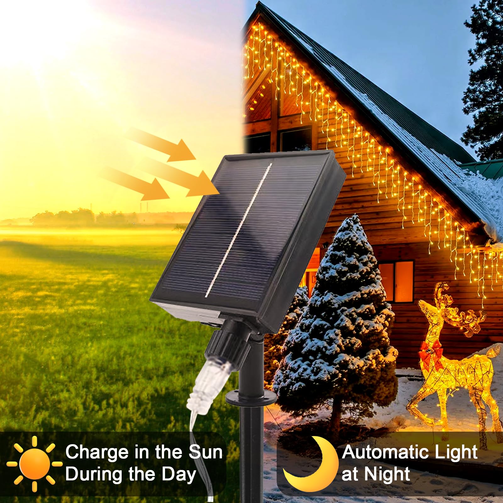 Luci Natale Esterno 10M 400LED Tenda Luminosa Esterno Luci Natale Esterno, Decorazioni Casa Luci Natalizie da Esterno Cascata 8 Modalità IP45 Impermeabile per Balcone Tetto Giardino - Bianco Caldo