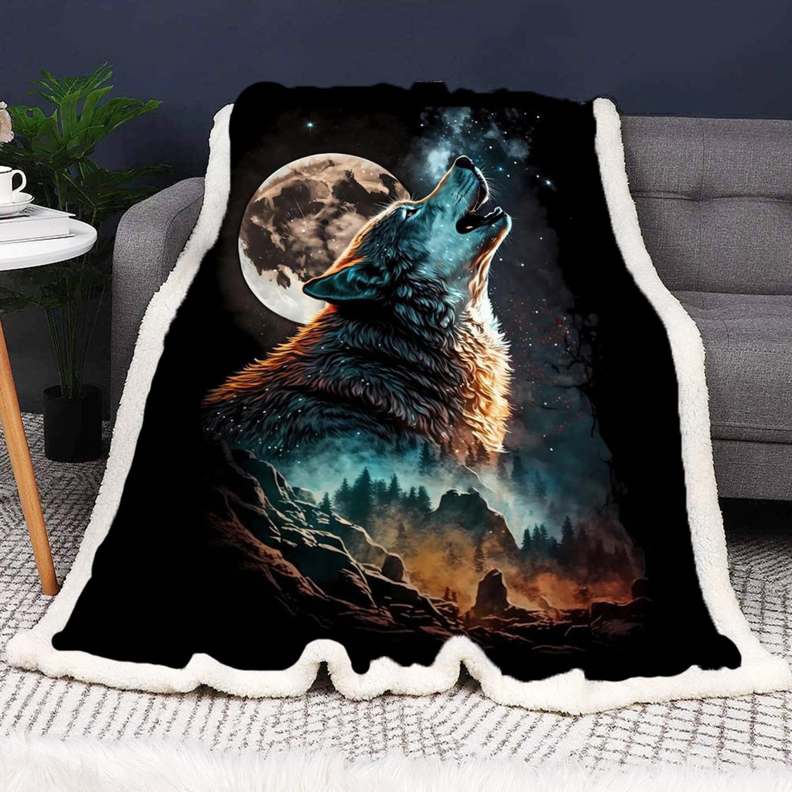 SMchwbc Wolf Blanket 150 x 200 cm Cuddly Blanket Children's Wolf Fleece Blanket 3D Print Forest Wild Animal Wolf Fluffy Blanket Sofa Blanket 130 x 150 cm Couch Blanket Bedspread (7.150 x 200 cm)