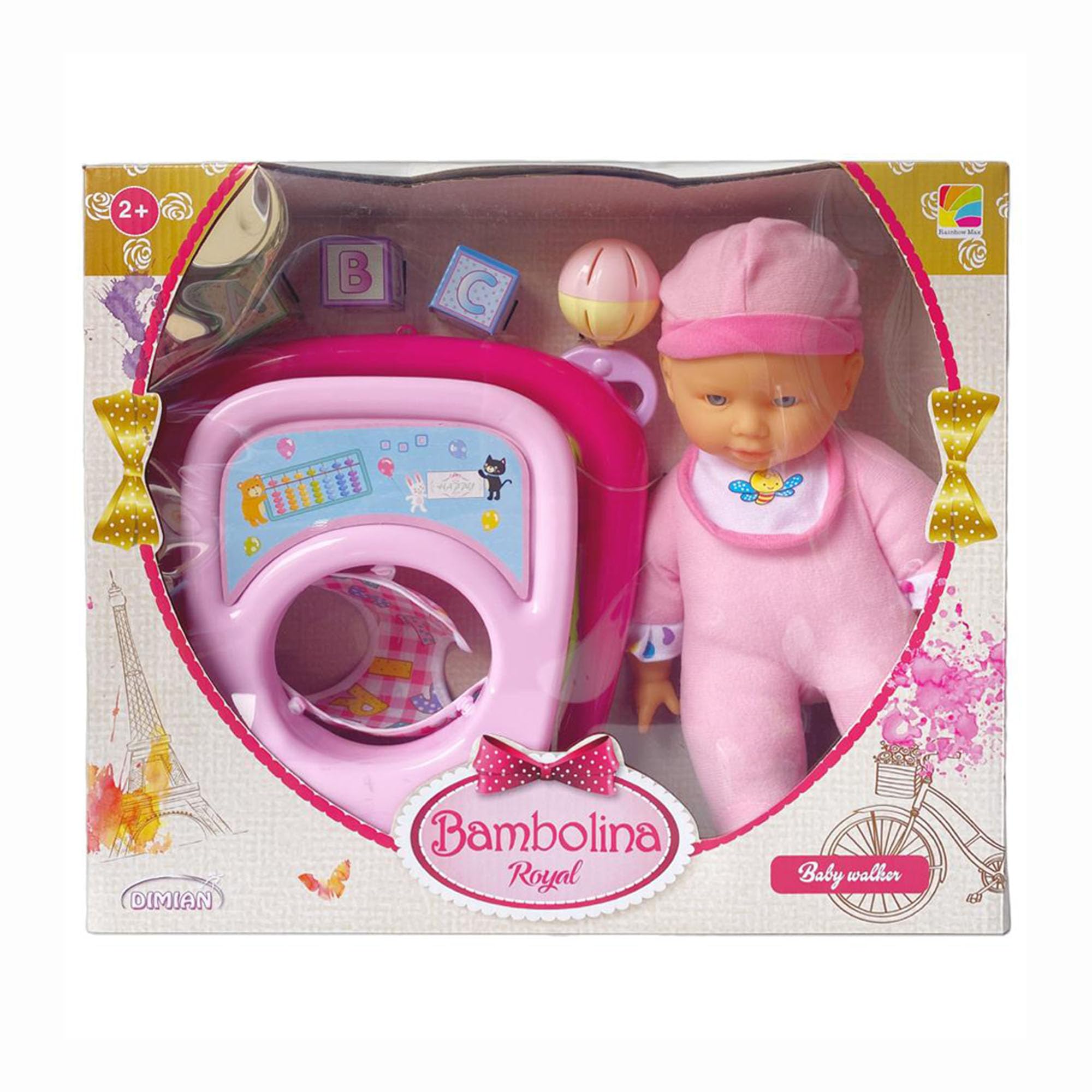 BAMBOLINA AMORE 30CM BABY DOLL WITH BABY WALKER & ACC