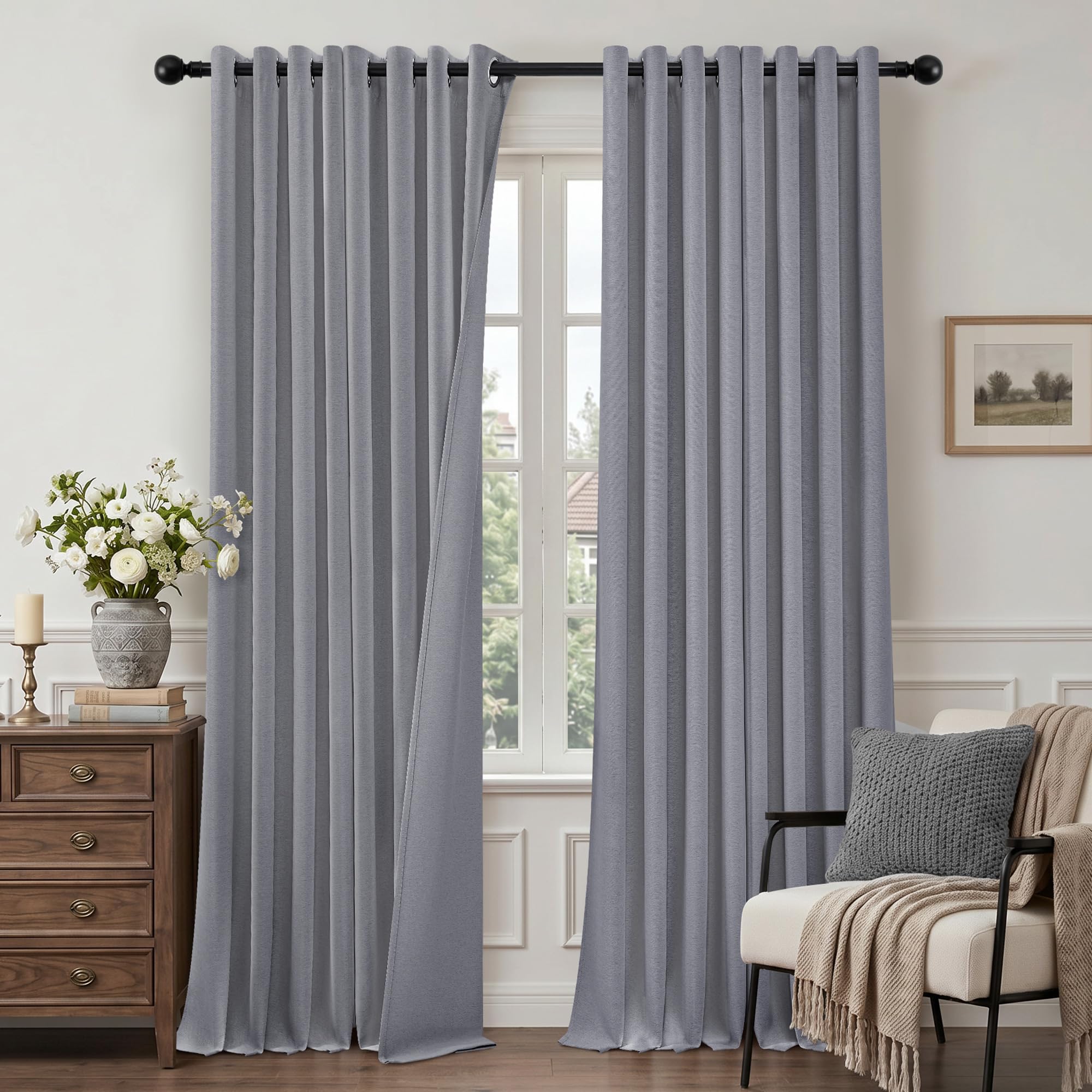 Extra Long Curtains 120 Inch Drop 2 Panels Dark Grey 100% Blackout Curtains — image 1