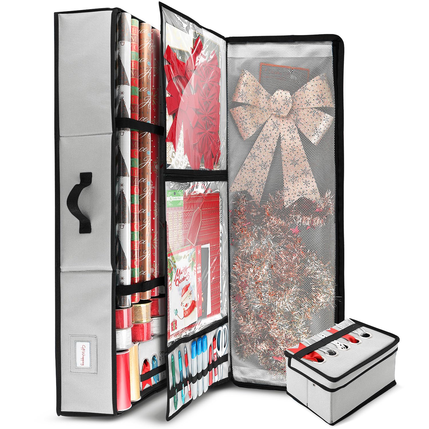 Hearth & Harbor Geschenkpapier-Aufbewahrungsbehälter, Weihnachts-Aufbewahrungstasche mit Bandspender und Innentaschen, für Geschenkpapier-Organizer, passend für bis zu 26 Rollen à 101,6 cm Länge