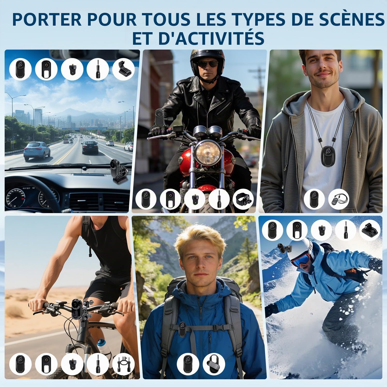 Mini caméra d'action,1080P HD & écran 0,86 Pouces Action Cam,Clip Magnétique Rotatif à 360° avec Cordon pour Bodycam avec Vision Nocturne Automatique Caméras d'action pour vélo/Moto