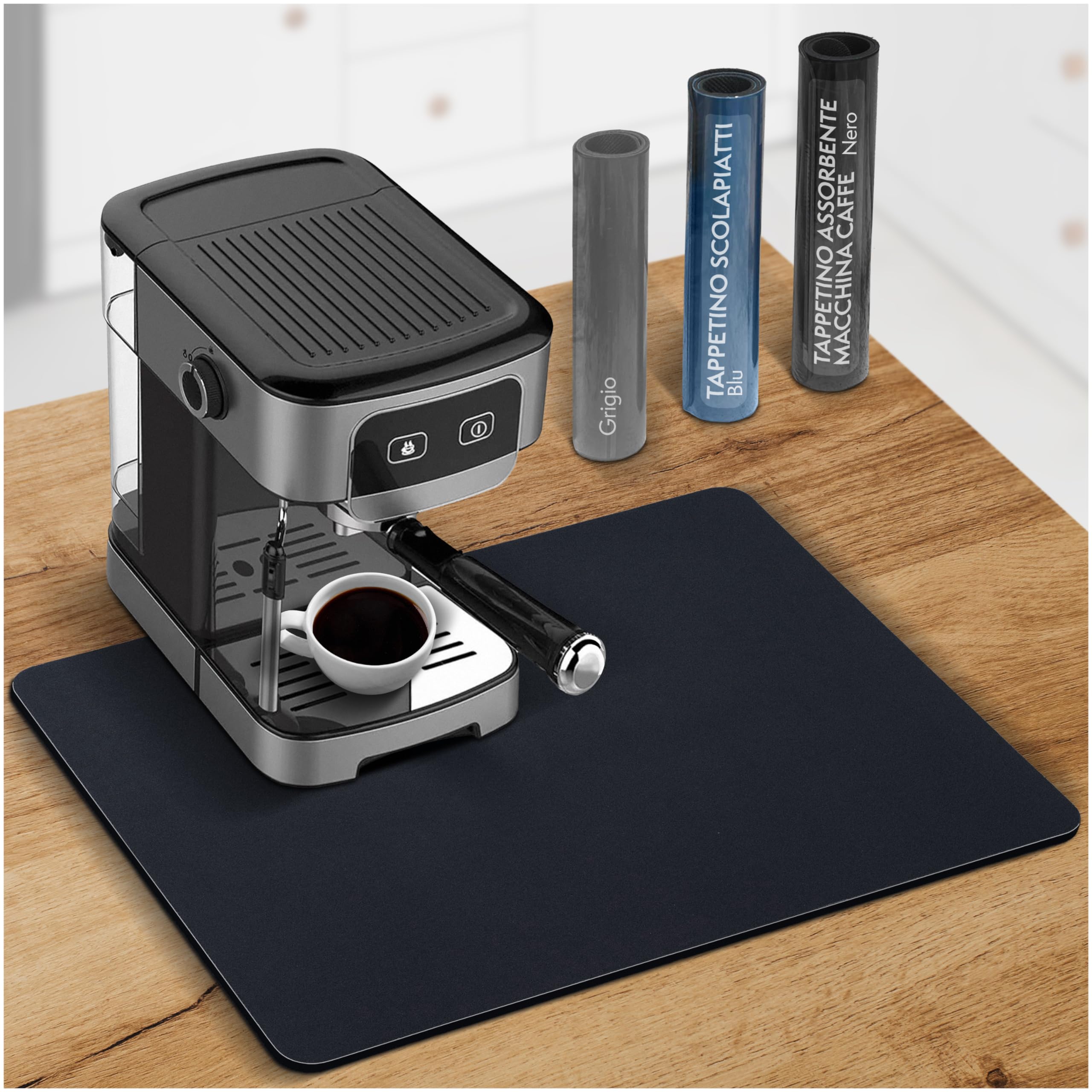 Creative Corner Saugfähige Küchenmatte aus Diatomee-Pulver, 40 x 60 cm, schwarze Kaffeemaschinen-Matte – saugfähige Abtropfmatte – Spülbeckenmatte für die Küche
