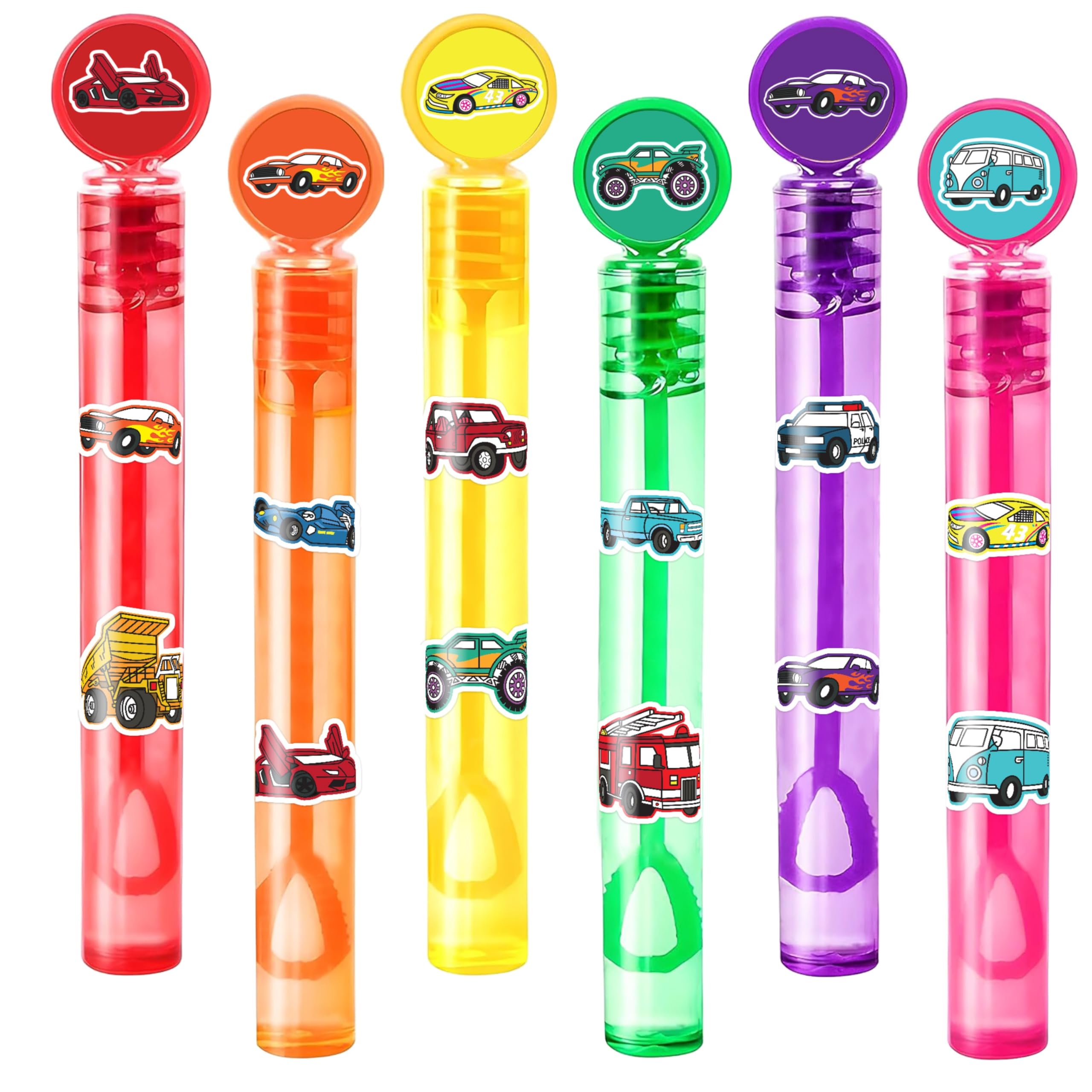 24PCS Car and Truck DIY Bubble Wands with 96PCS Stickers - Party Favor for Goodie Bags, Pinata Stuffers, Mini Bubble Bulk Birthday Supplies, Toys