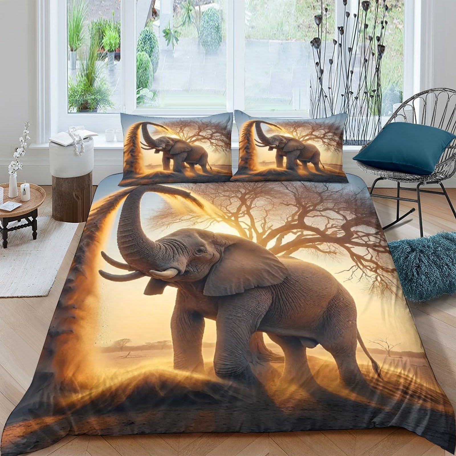 Ctjqhvkz Style-5 3D Printed Sunset Elephant Fitted Sheet Microfiber Soft Bed Cover African Savanna Decor For Bedroom Dorm Mattress Protection Single（135X200cm）