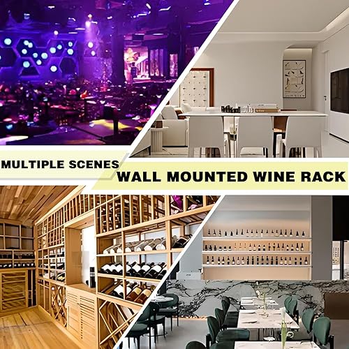 Miniatura 6 de Estante para vino montado en la pared con luces LED, estantes flotantes de 3 niveles de licor de metal, con estante para copas de vino, estante de