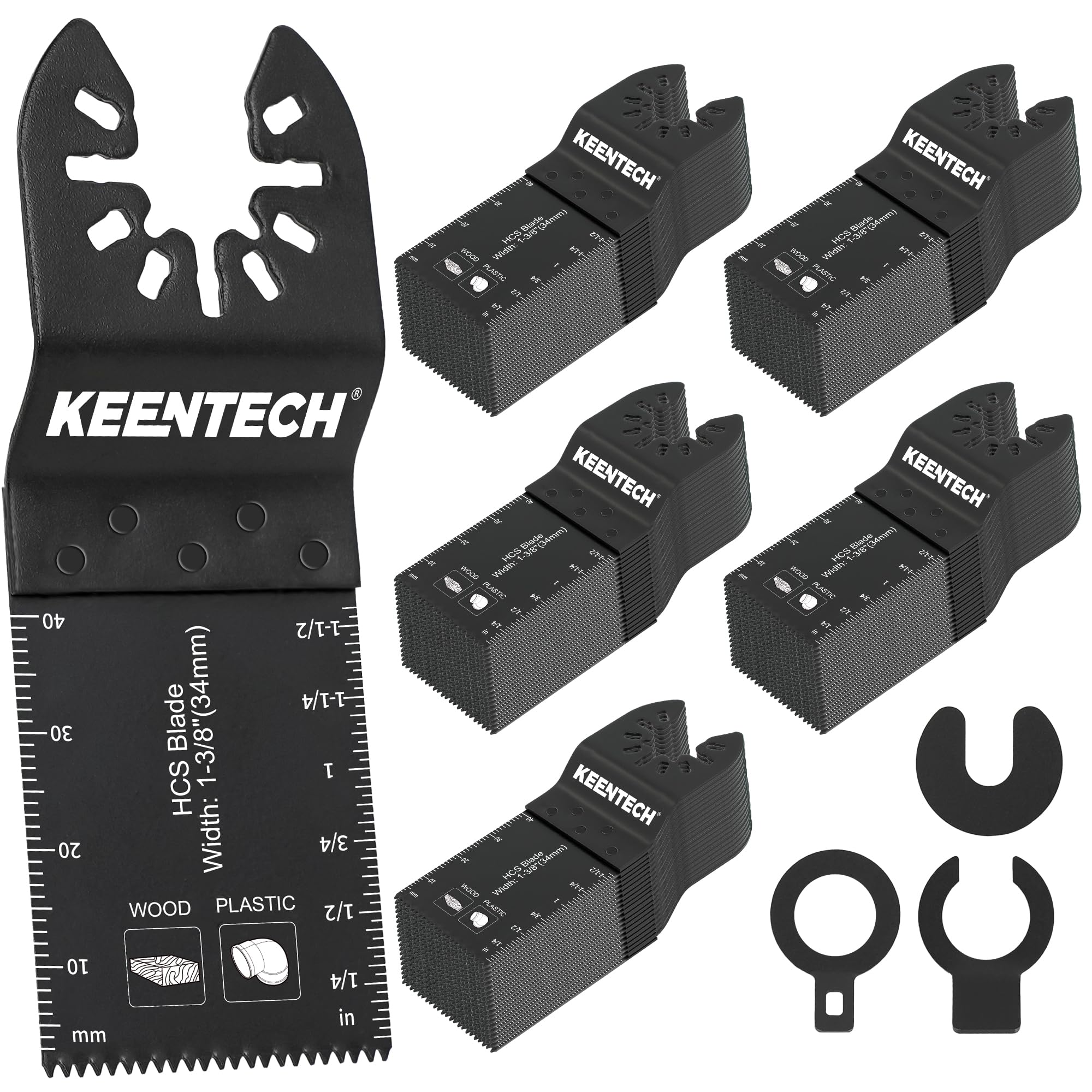 KEENTECH 100 Pack Universal Oscillating Tool Blade for Wood, Plastic, Drywall, Plasterboard, Quick Release Multitool Blades with Fine Finish for