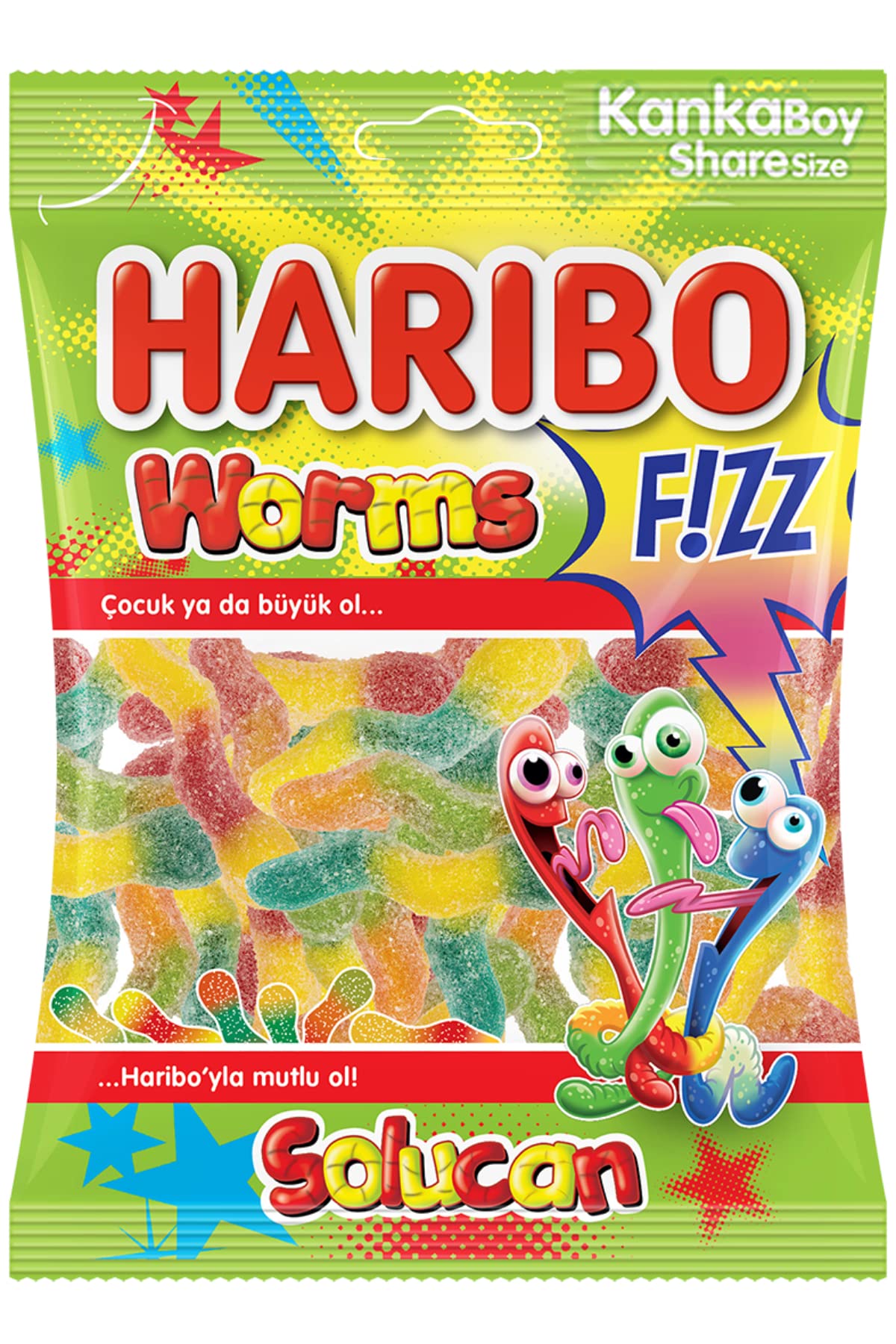 HARIBOWorms Fizz, Fruit Flavour Jelly Candy, No Artificial Colors, Sour - 70g Bag