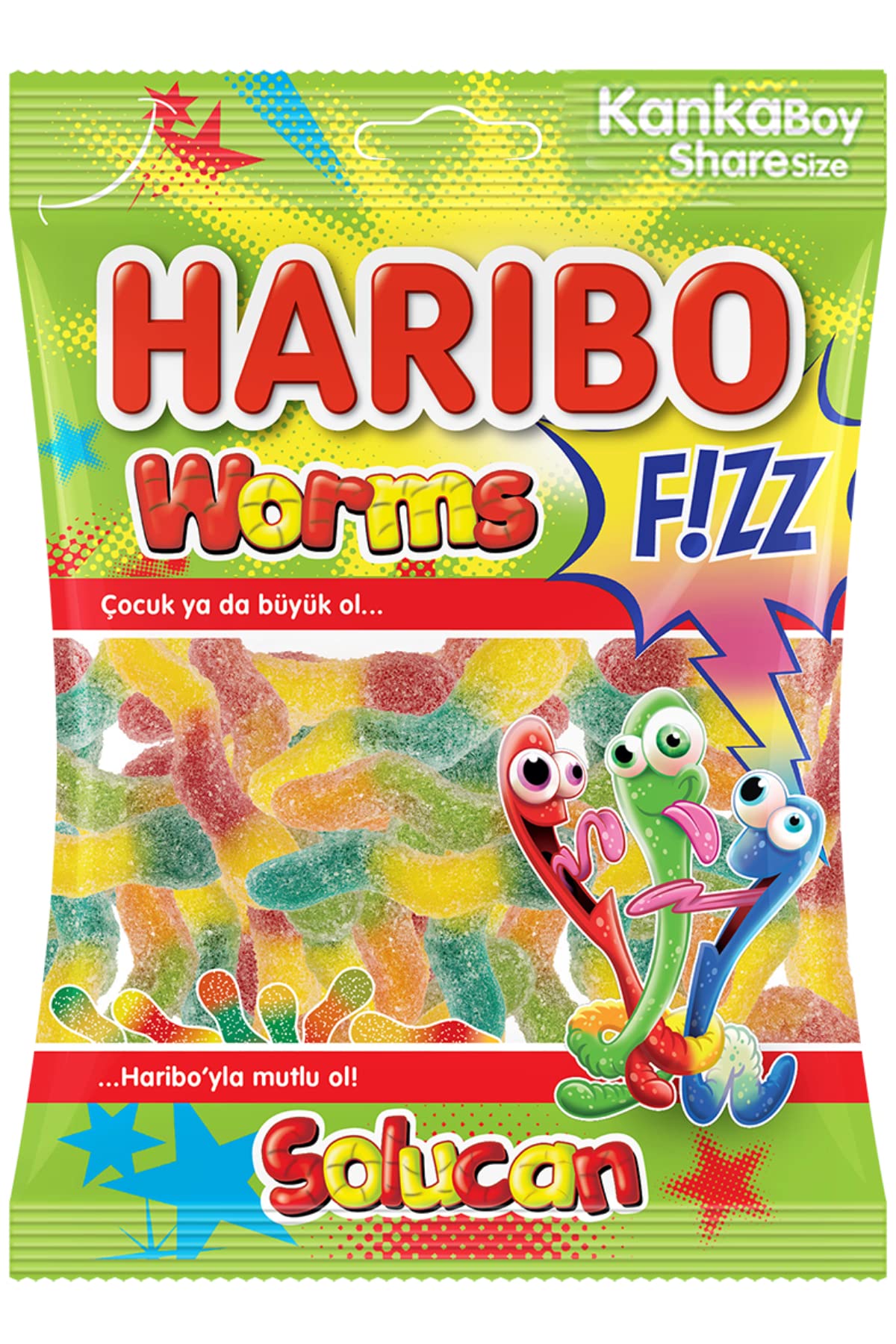 HariboWorms Fizz, Fruit Flavour Jelly Candy, No Artificial Colors, Sour - 70g Bag