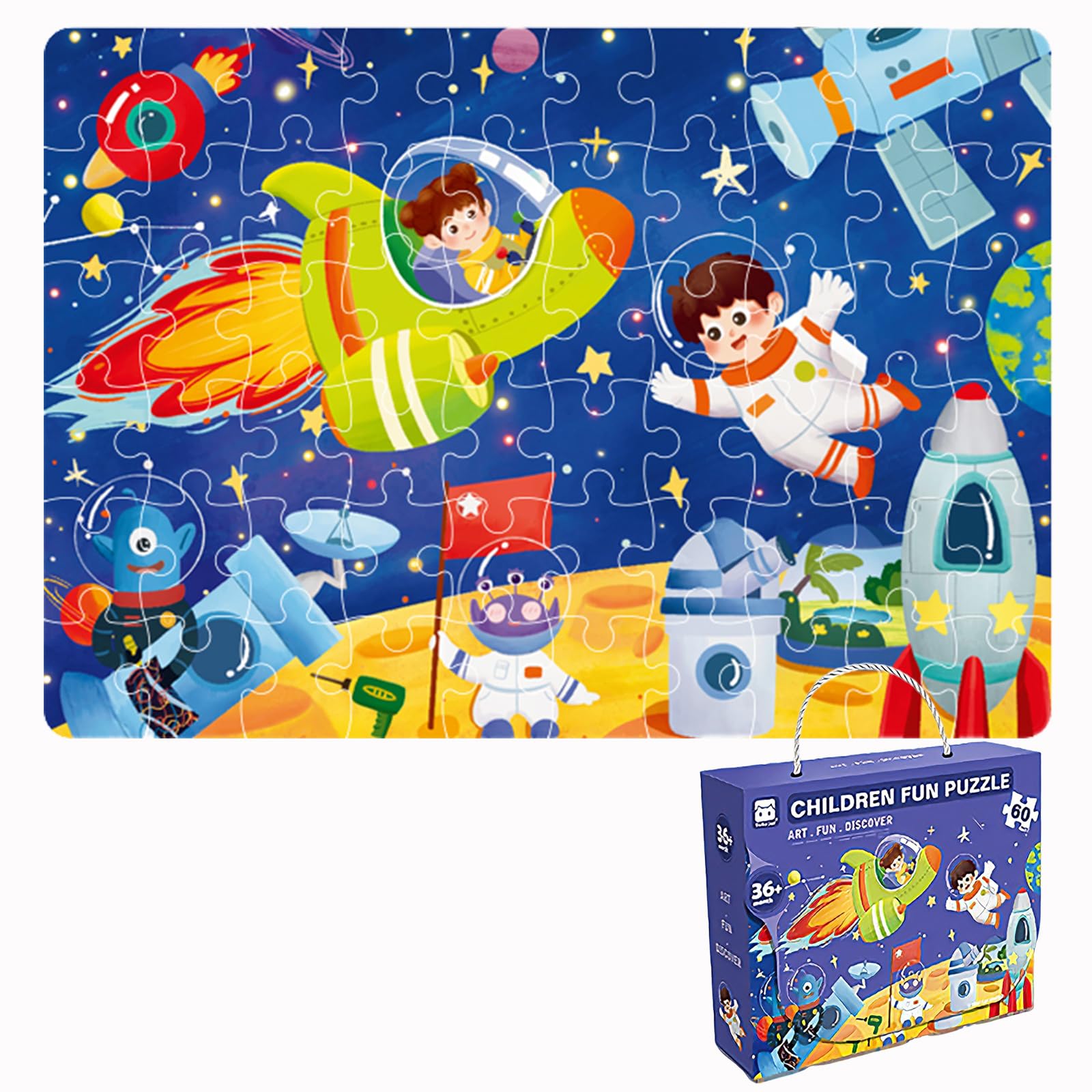 GIVEITALL Floor Puzzles for Kids 60 Pieces, Space Travel Jigsaw Puzzle for Kids Ages 4-6 6-8 8-10 Year Old, Children Learning Preschool Educational Toys, Gift for Boys and Girls (Space)