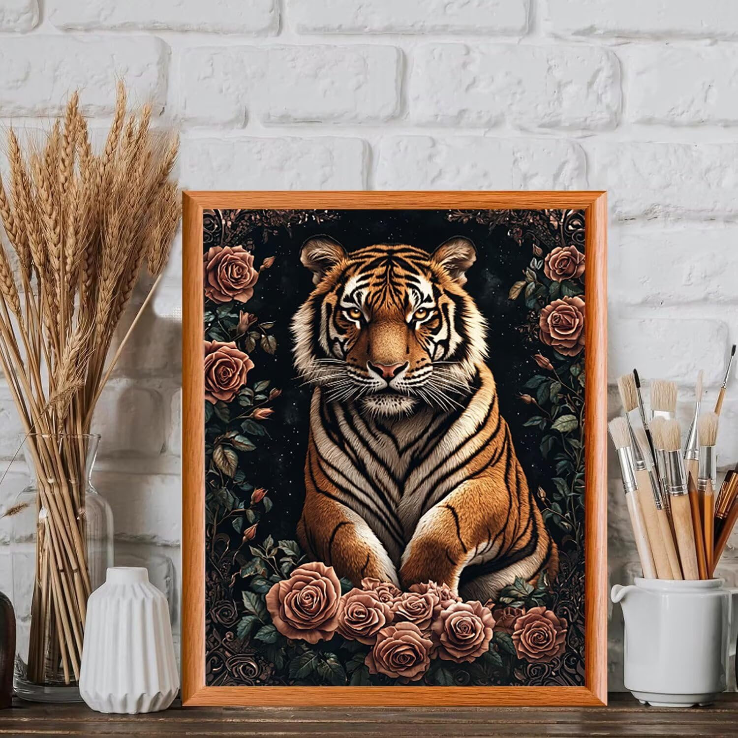 Róża z tygrysem, malowanie według liczb, dla początkujących, 60 x 80 cm, c