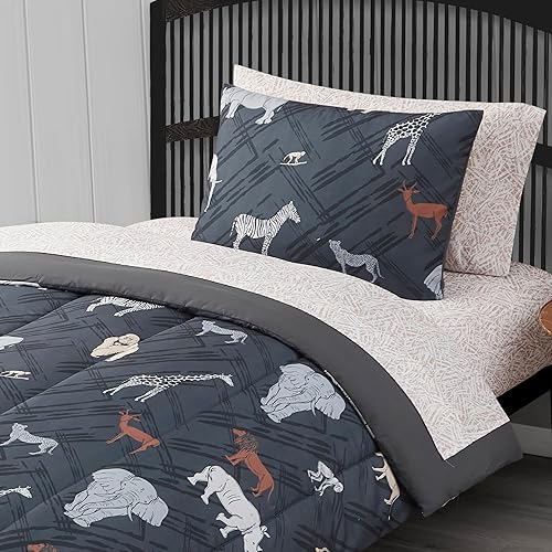 Miniatura 8 de Juego de ropa de cama para niños y niñas, juego de sábanas y edredón impresos, individual, safari